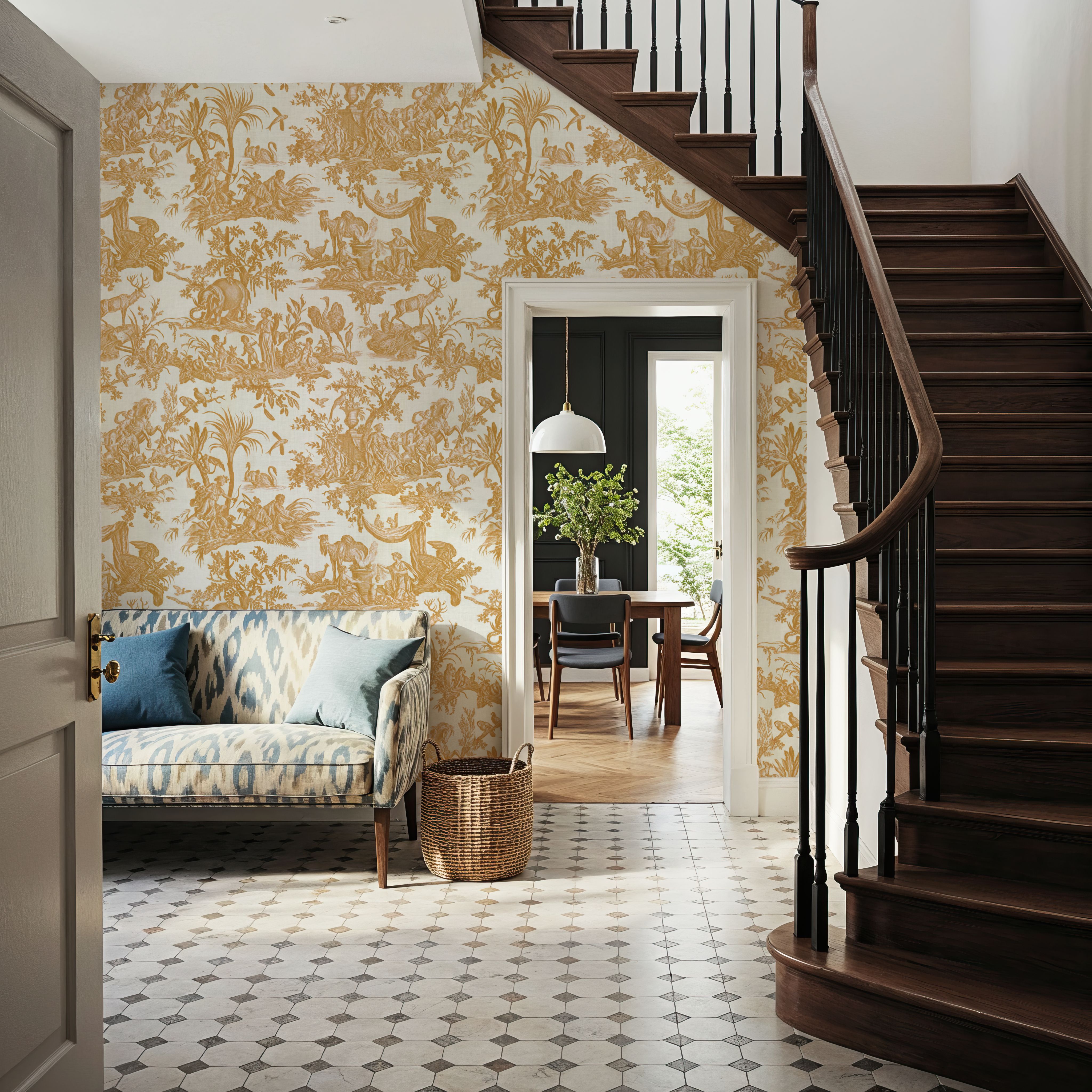 Patinated Linen Toile de Jouy, Sunflower