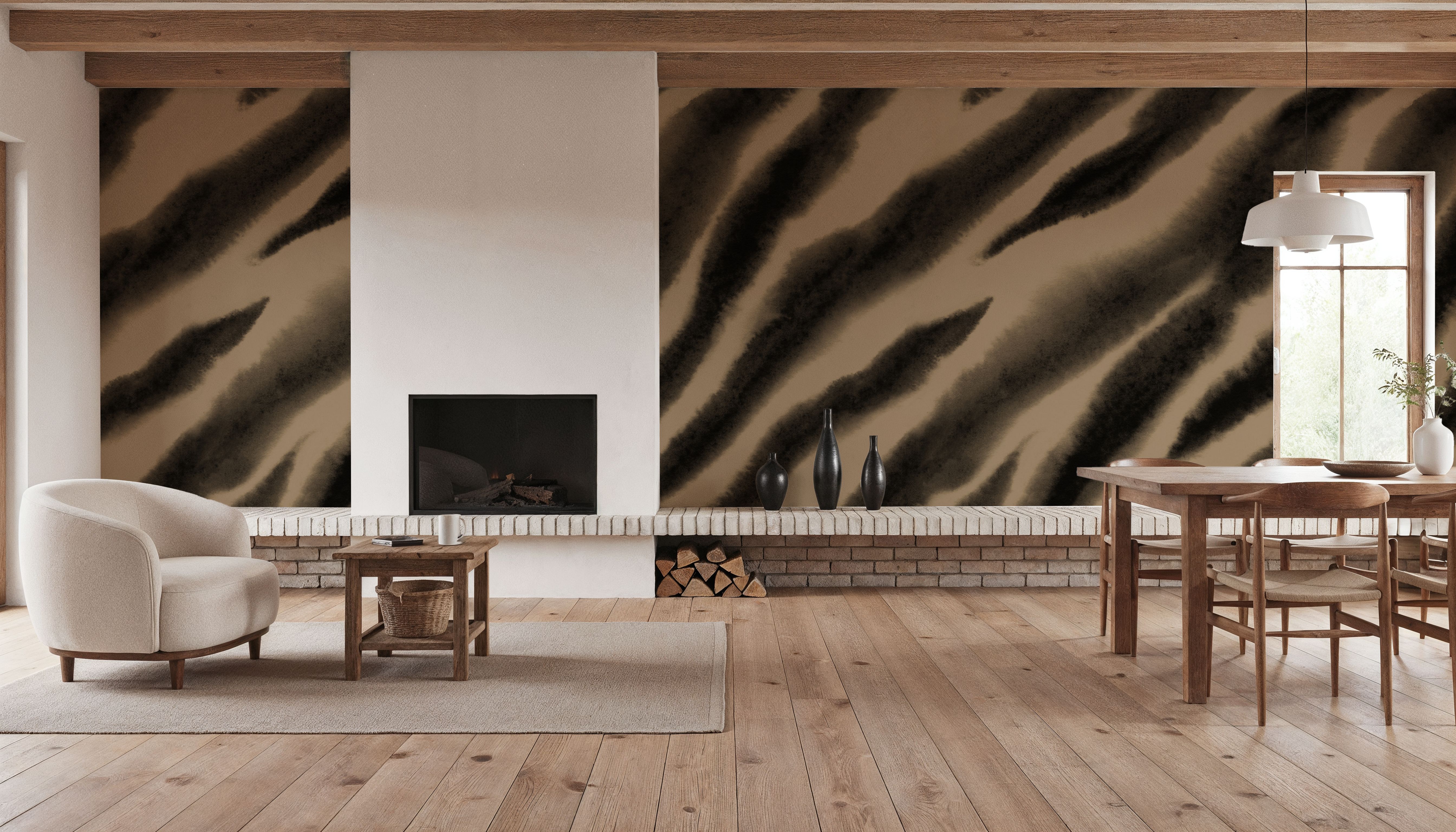 Watercolor Tiger Stripes, Mocha, Wallpaper