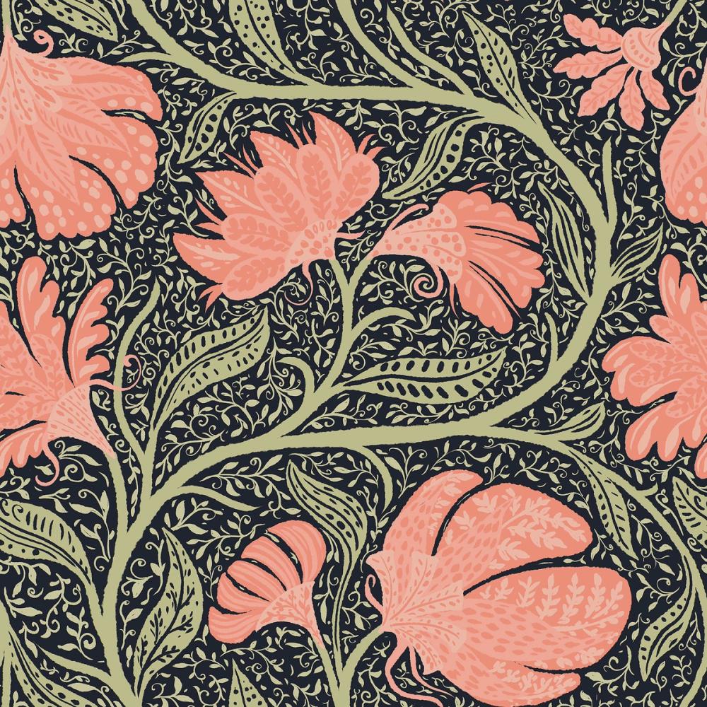 Indial Floral, Peach on Midnight