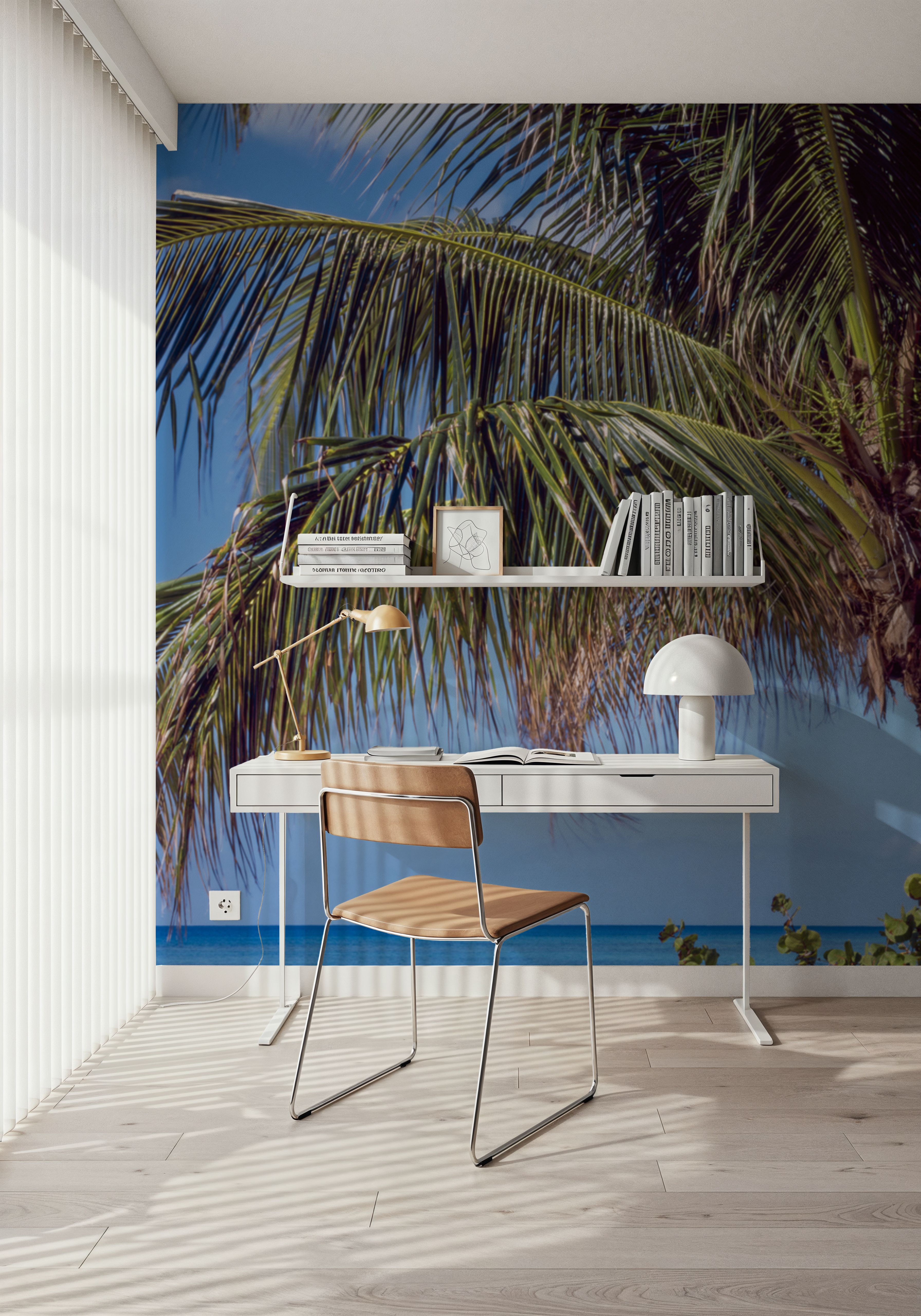 Wall Mural - Tropical Paradise Palm - Beach Horizon mural wallpaper - Living room - Wallism US - Premium, Textured or Peel & Stick