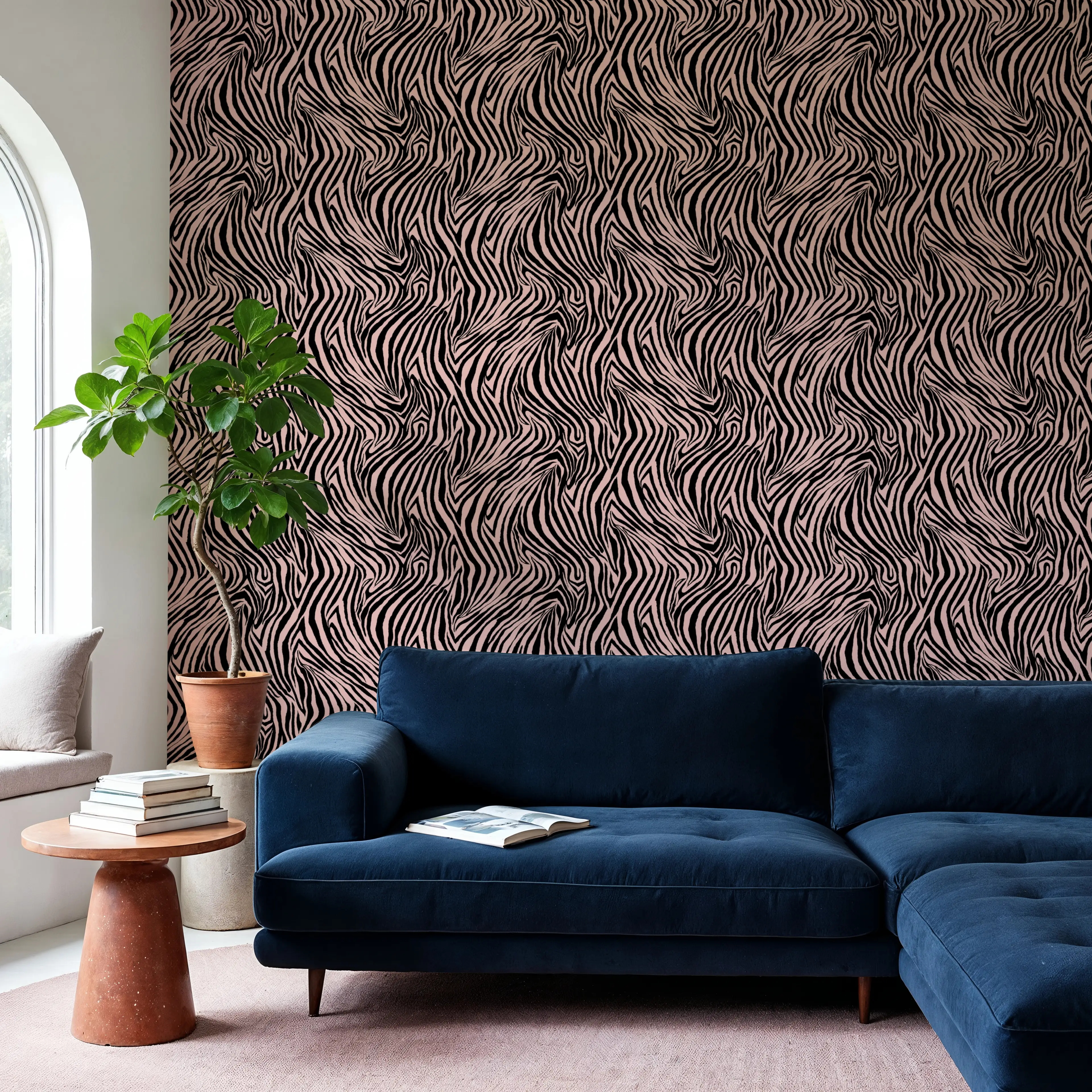 Behang - A Stripe of Zebra - Dierenprint - Roze - Woonkamer - Wallism België - Zelfklevend of Vliesbehang