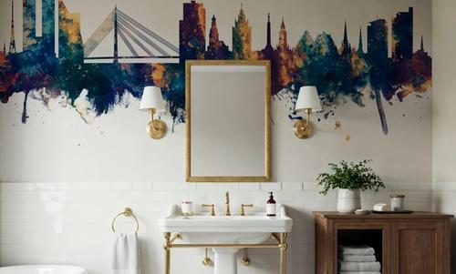 Riga Latvia Skyline Blue & Bronze