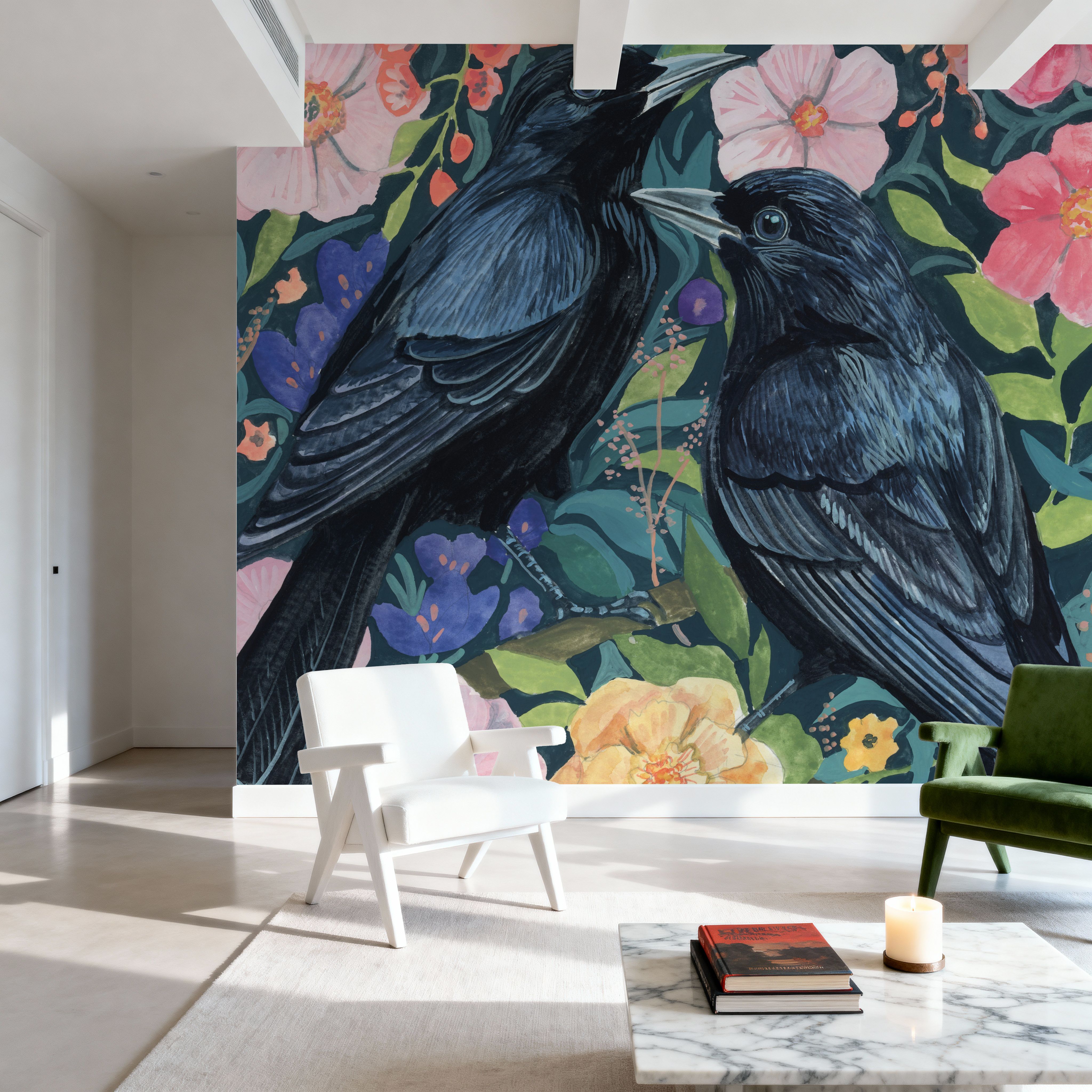 Two Crows on Flowers