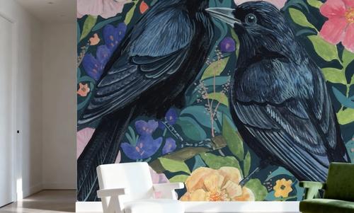 Two Crows on Flowers