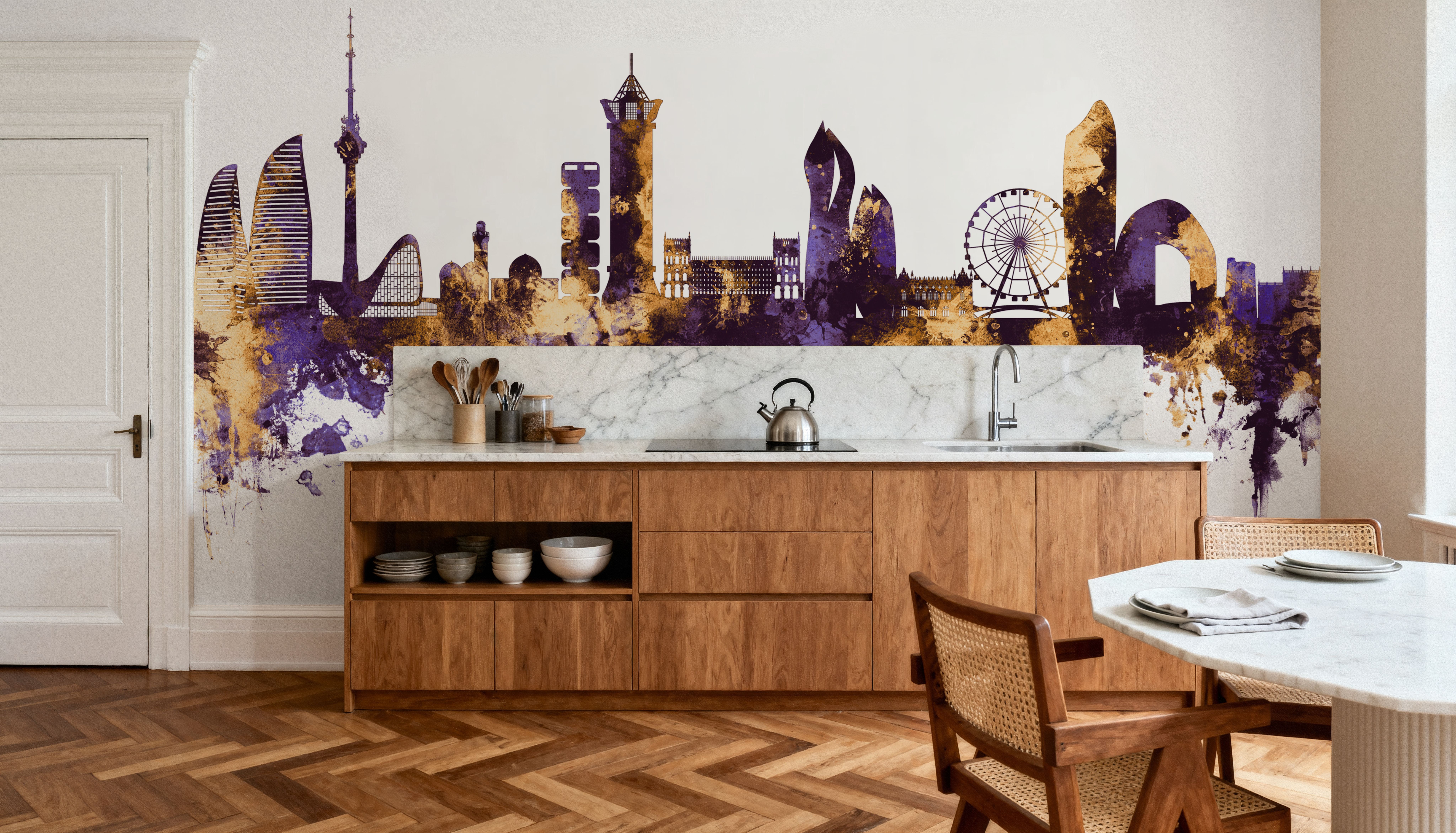 Baku Skyline Purple & Gold