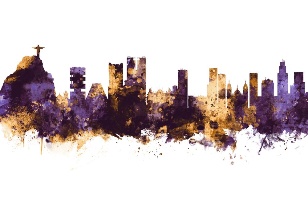 Rio de Janeiro Brazil Skyline Purple & Gold