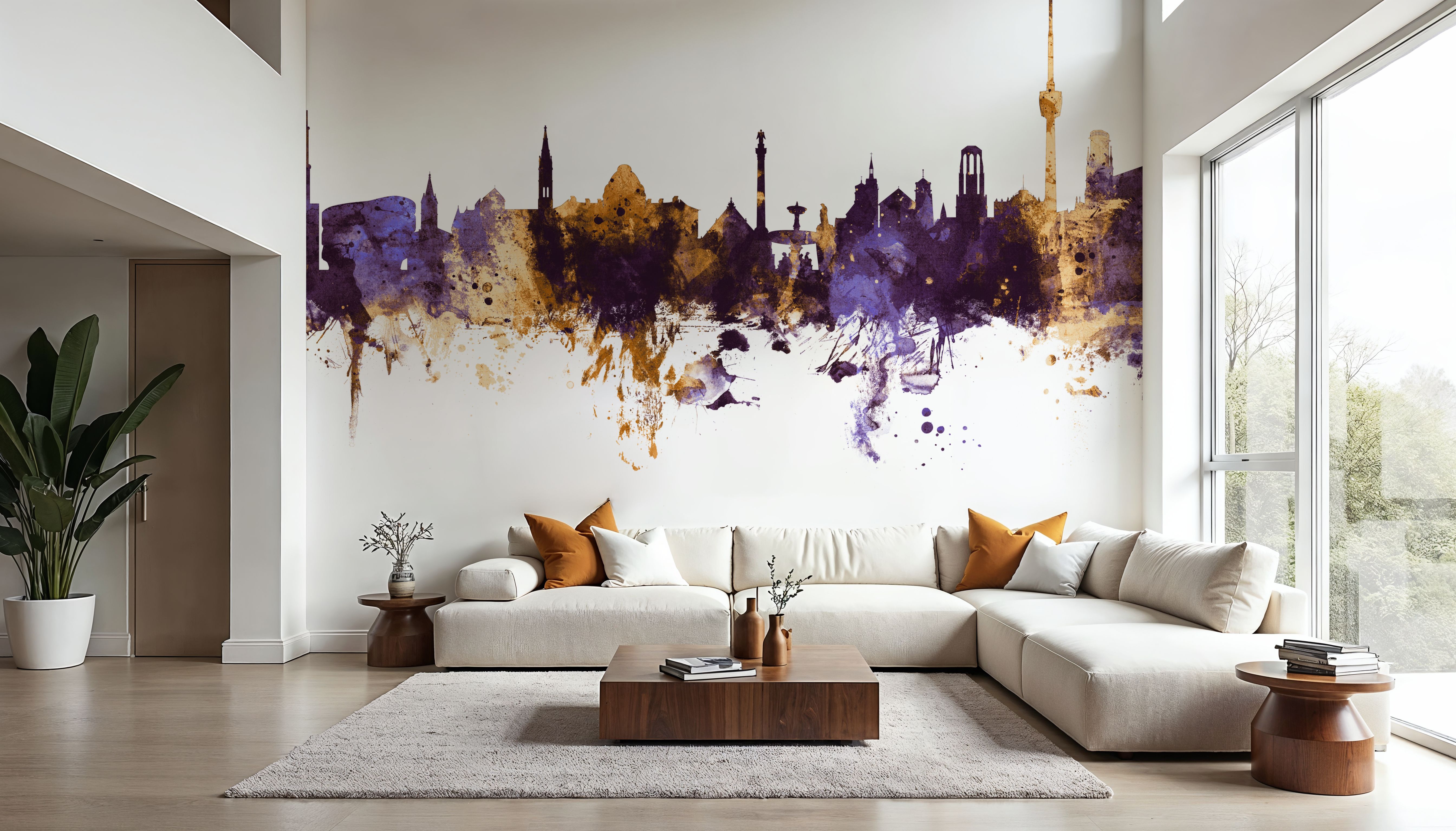 Stuttgart Germany Skyline Purple & Gold