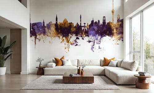 Stuttgart Germany Skyline Purple & Gold
