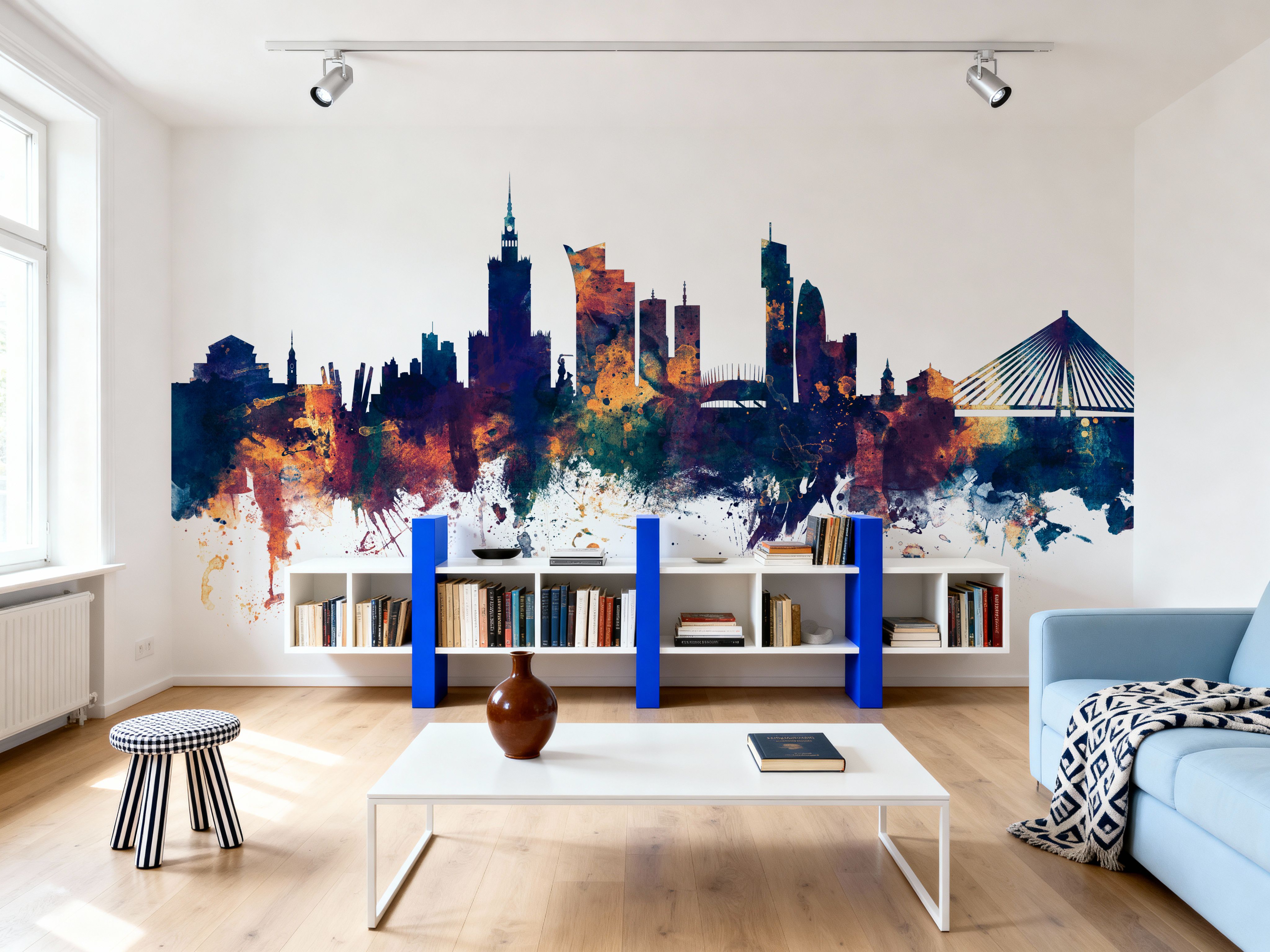Warsaw Poland Skyline Blue & Bronze