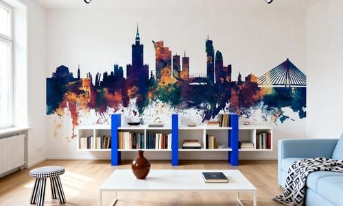 Warsaw Poland Skyline Blue & Bronze