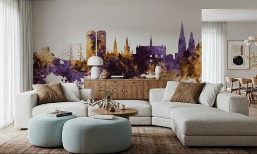 Dundee Scotland Skyline Purple & Gold