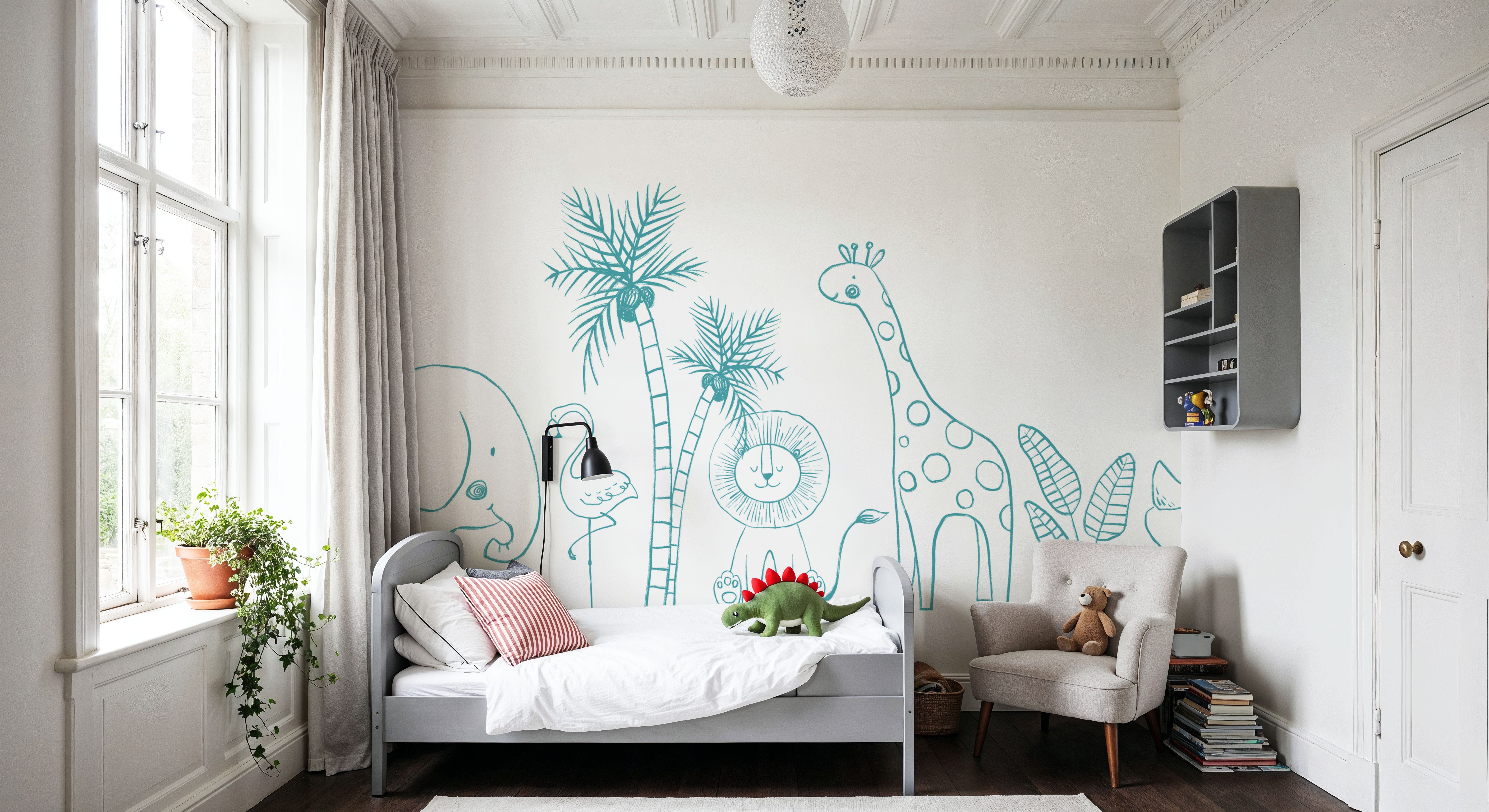 Calm & Cute Baby Animals, Teal, Wallpaper