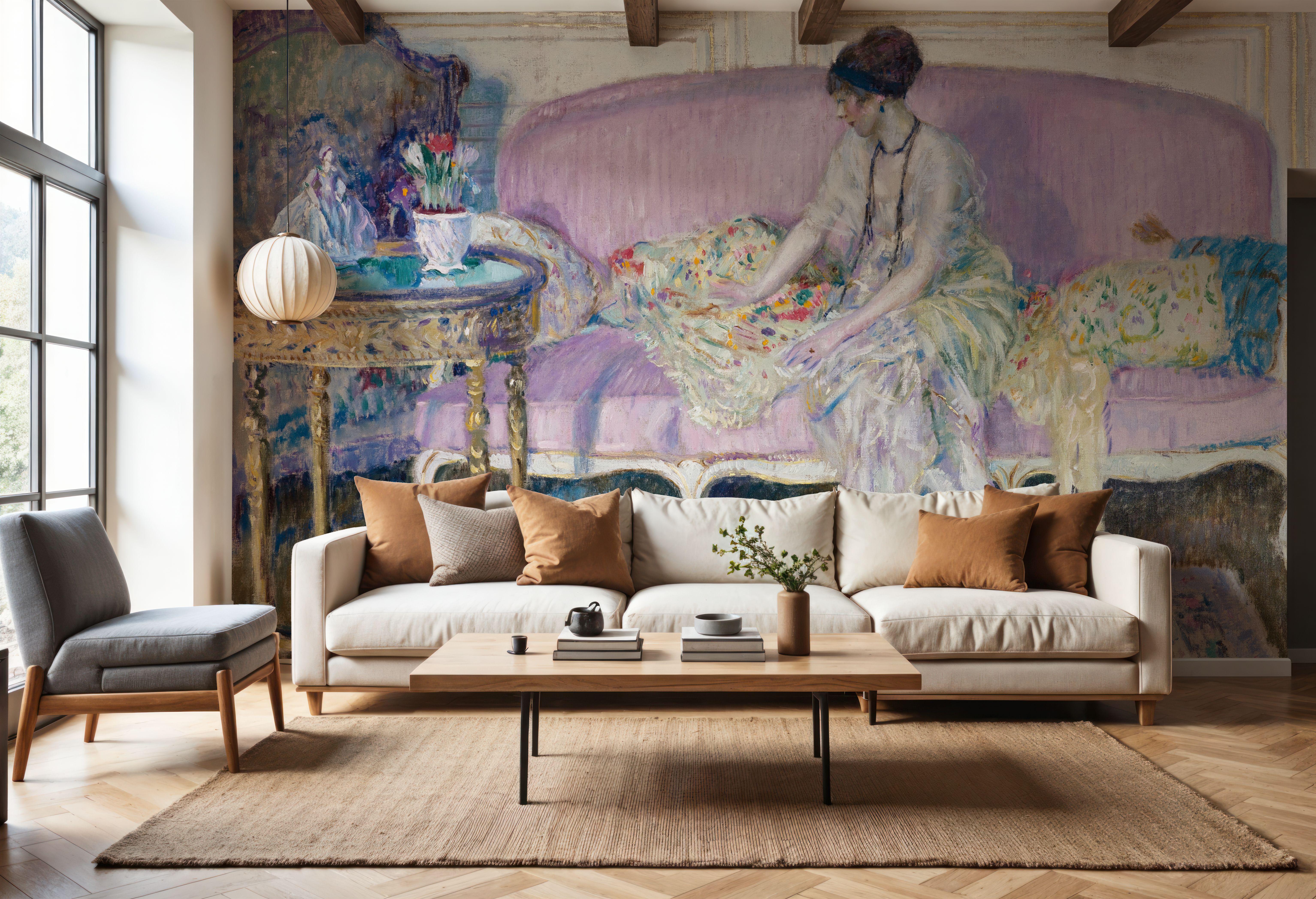 Woman Seated on Interior Sofa