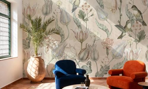 Tulips & Birds, Beige