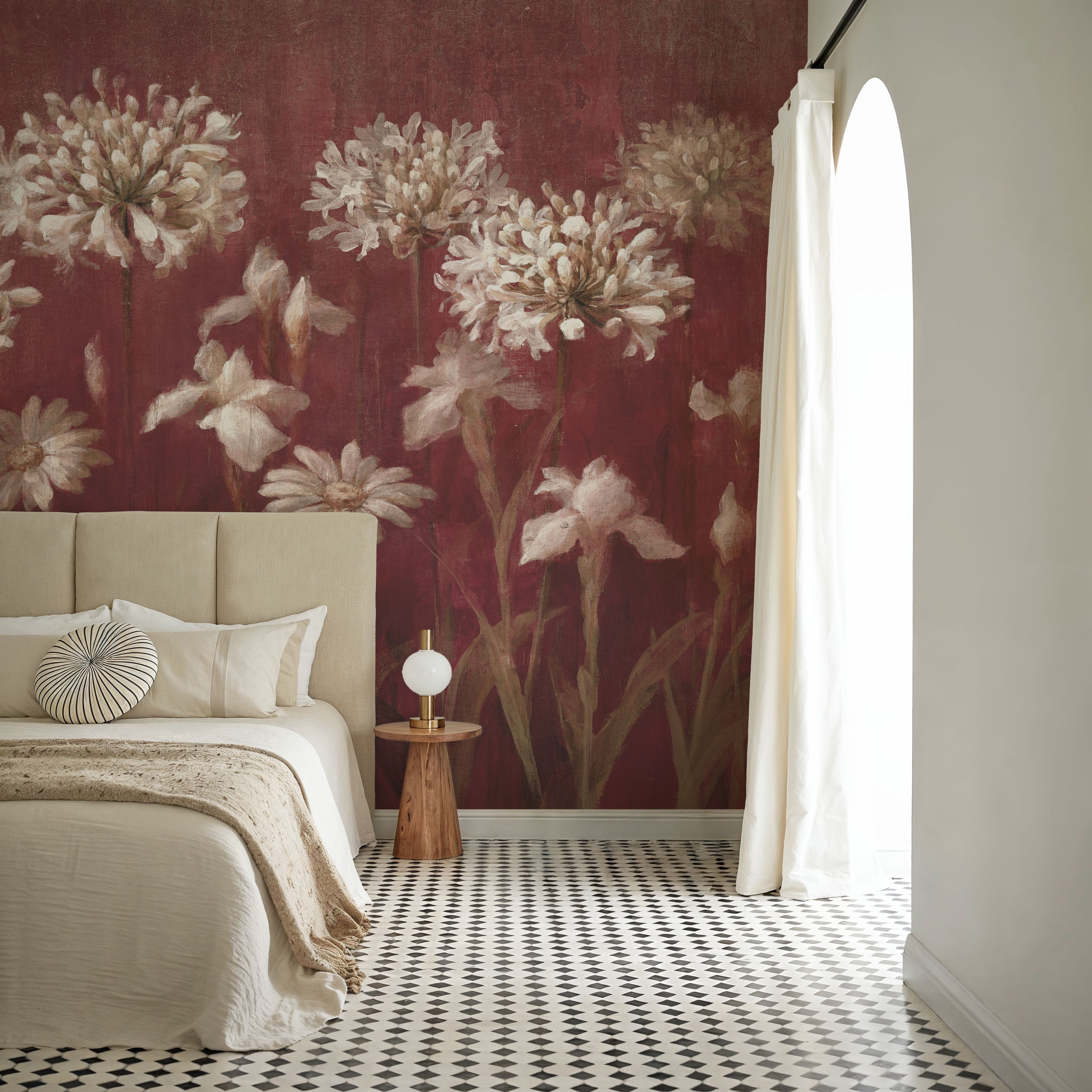 Garden Flowers on Burgundy