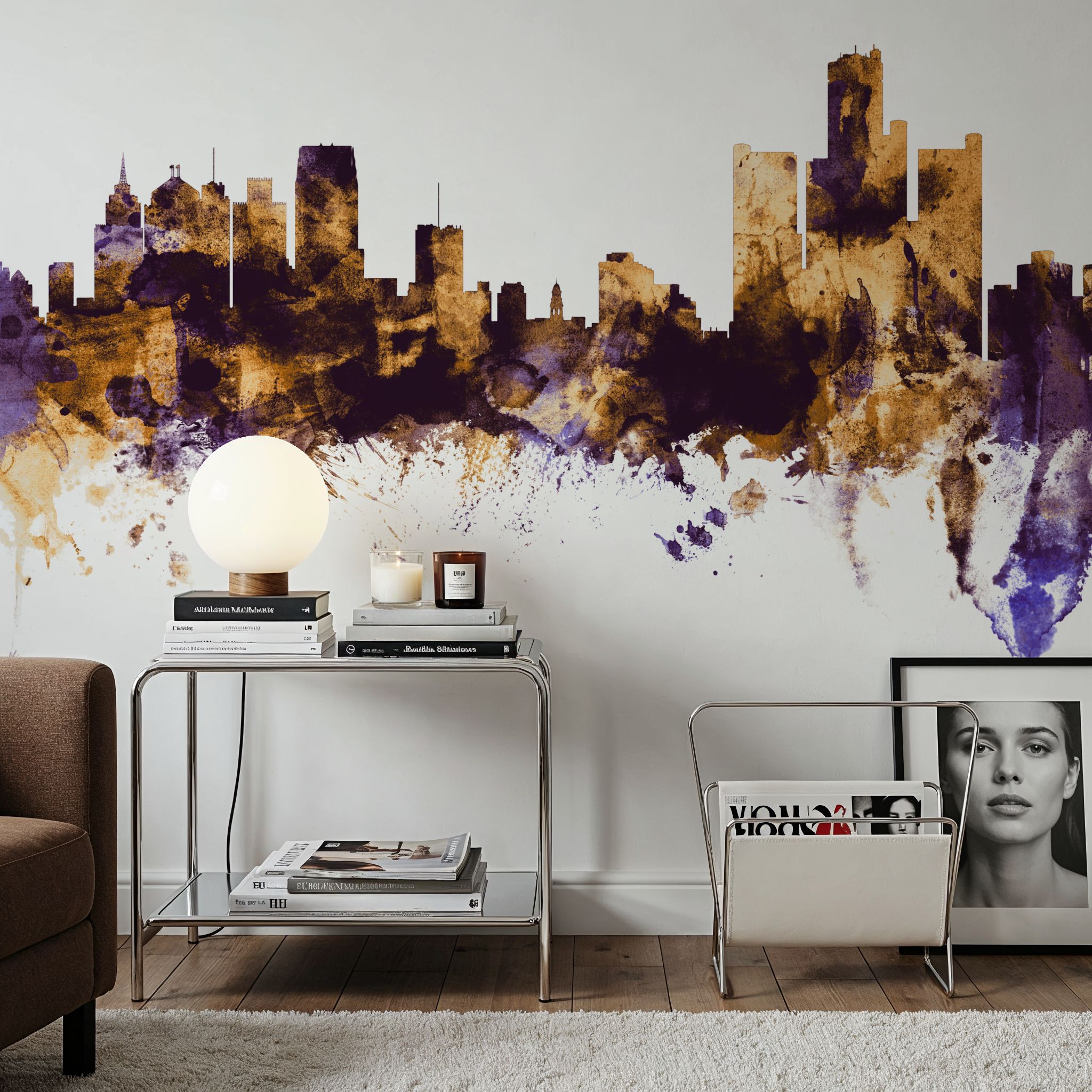 Detroit Michigan Skyline Purple & Gold