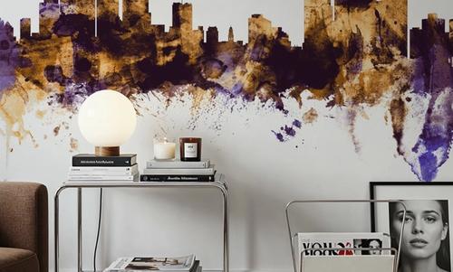 Detroit Michigan Skyline Purple & Gold