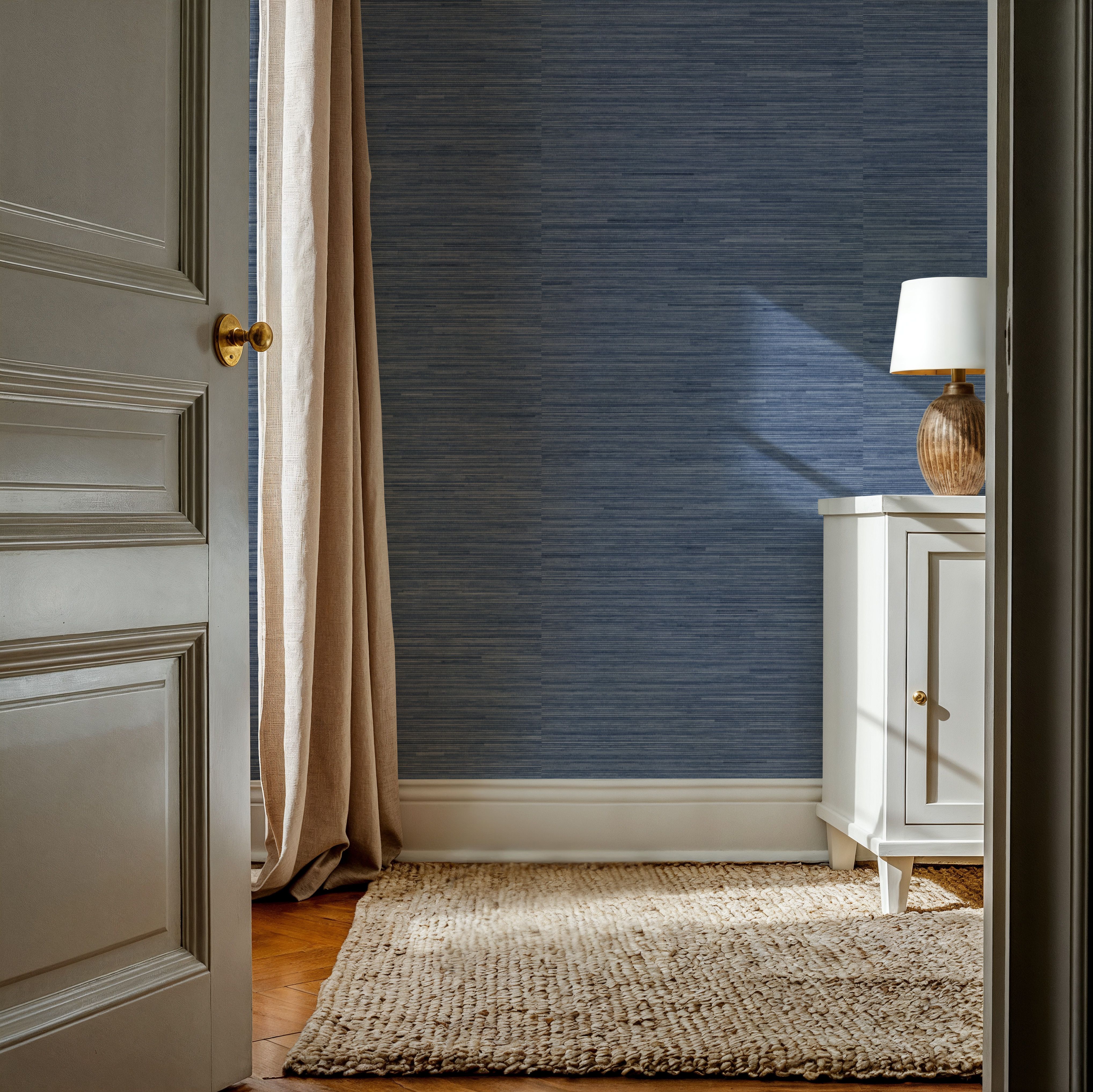 Faux Grasscloth with Visible Seams, Lapis