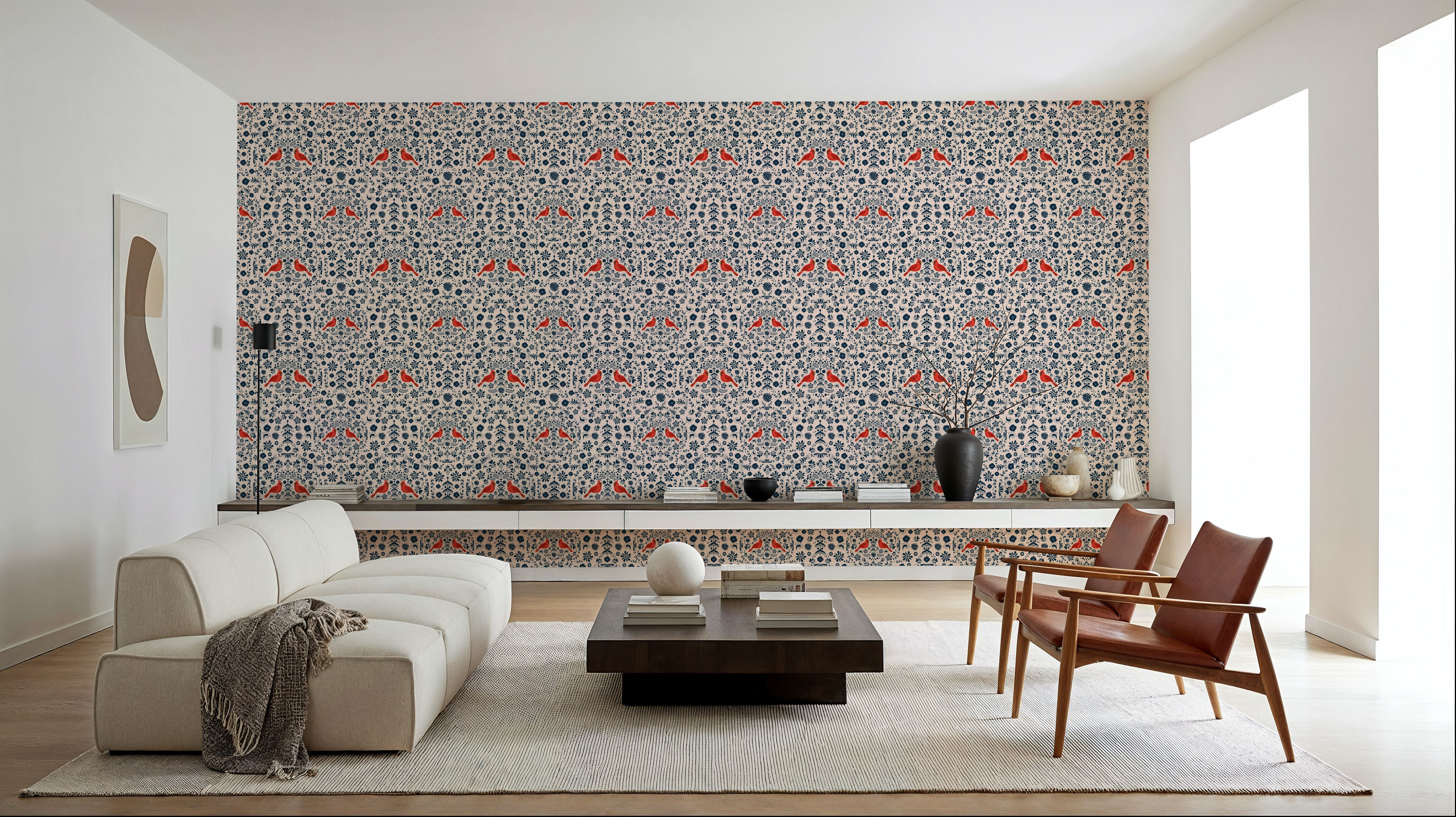 Cardinal Christmas, Blue on Cream