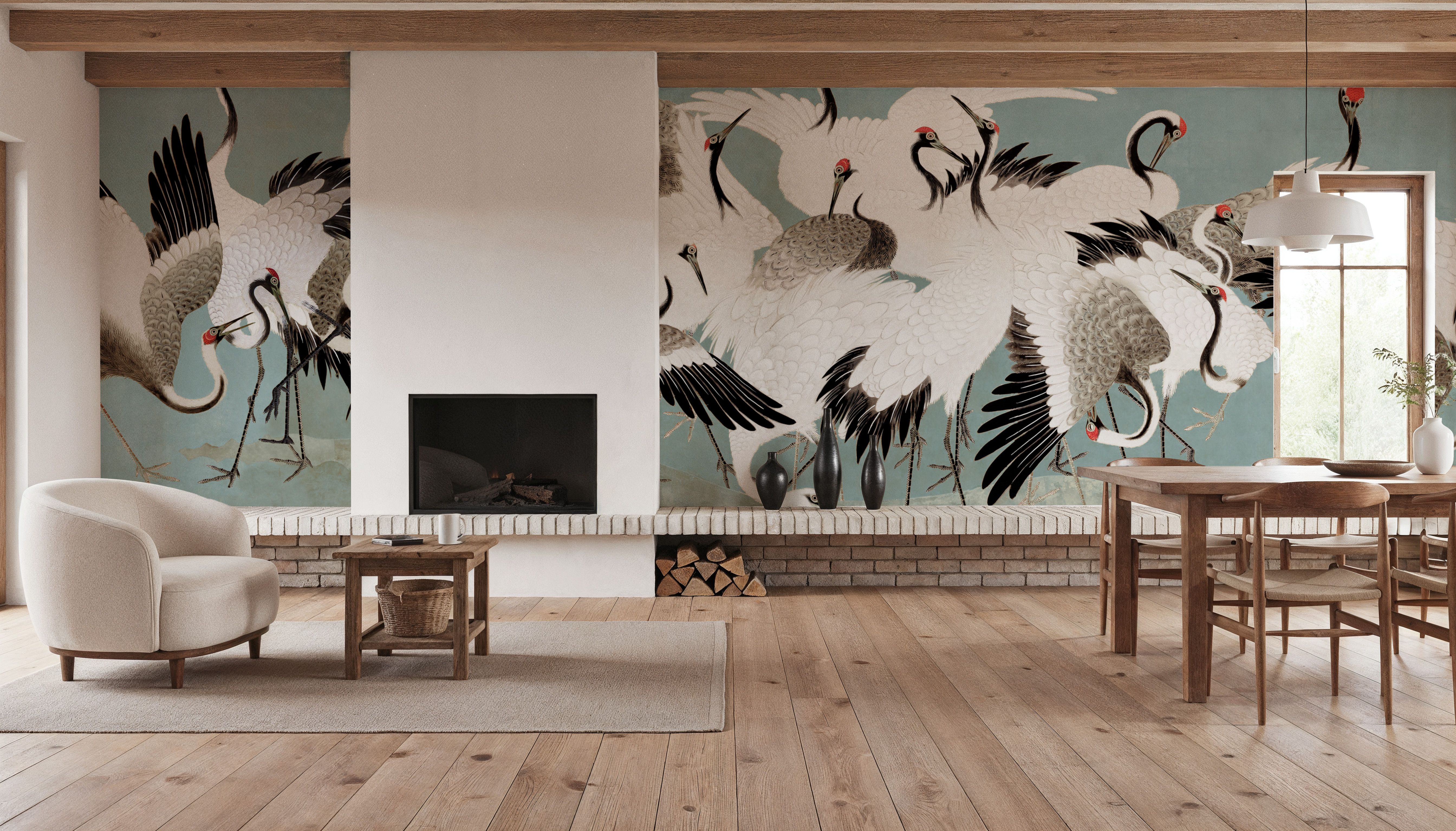 Japanese Flock of Cranes, Calm Ocean, Carte da parati