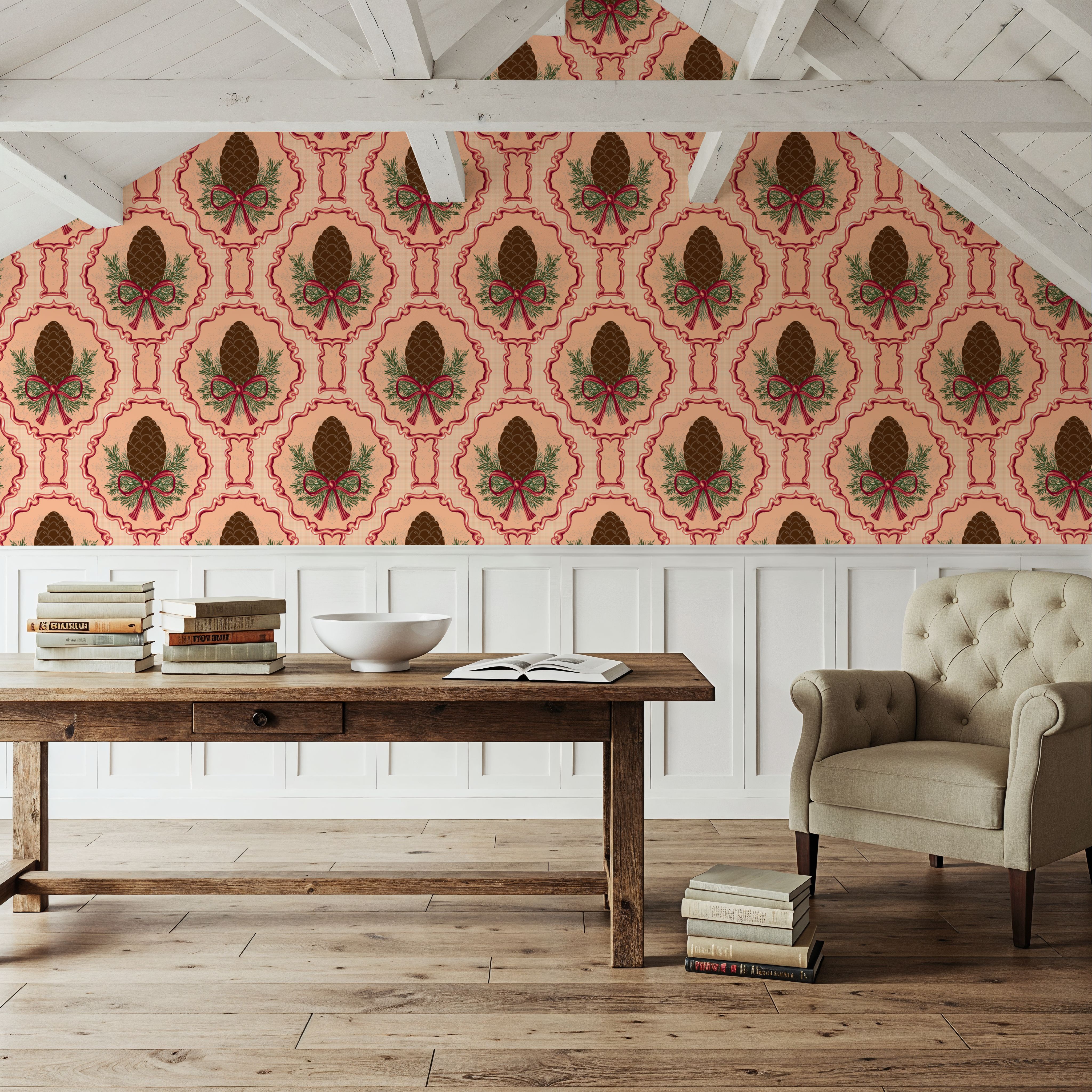 Pine Cone & Ornate Rackets, Peach