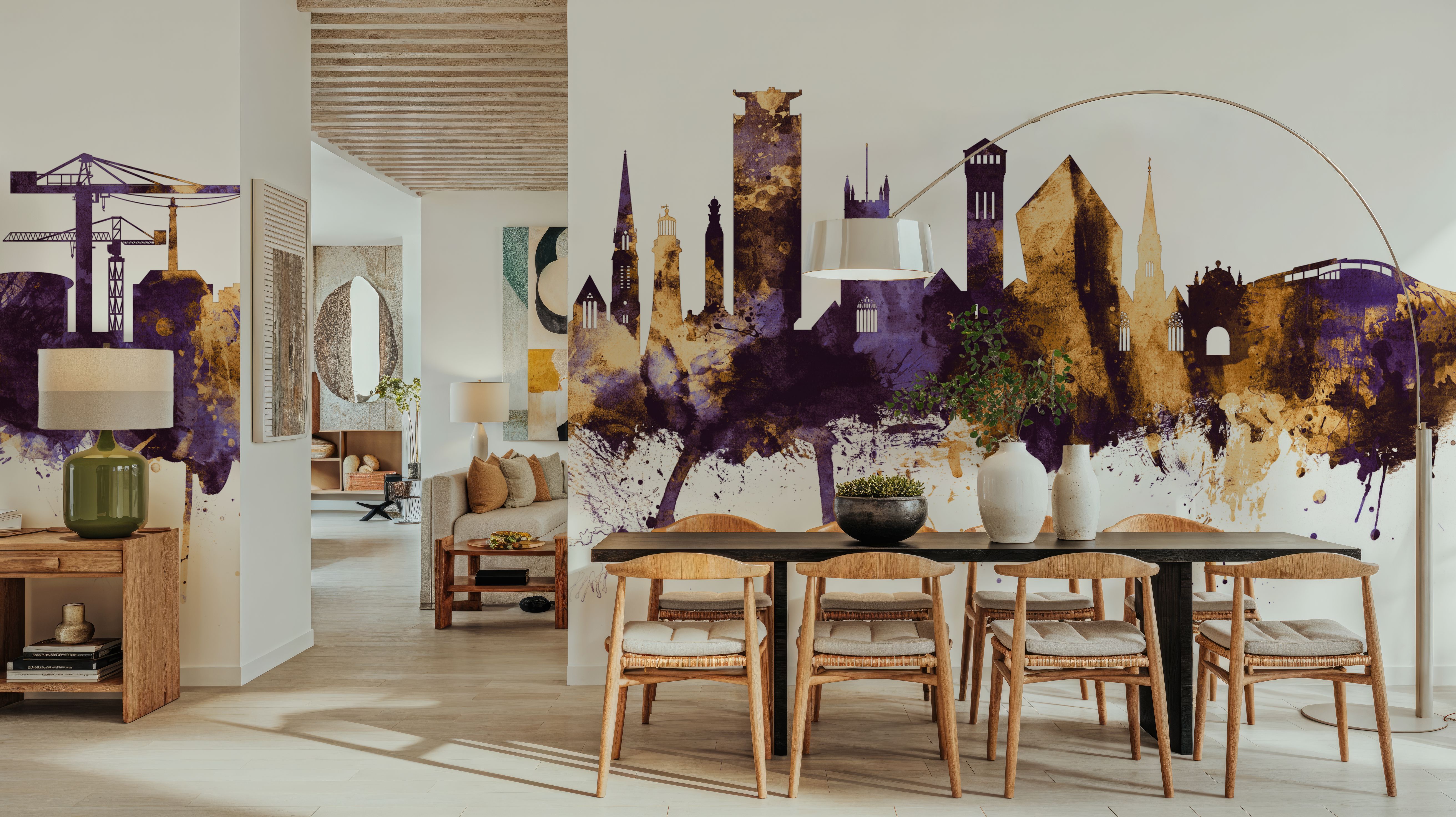 Plymouth England Skyline Purple & Gold, Wallpaper