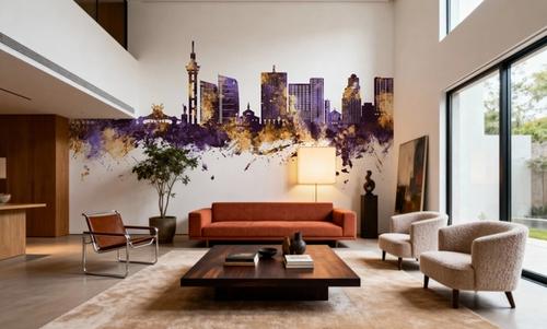 Kinshasa Skyline Purple & Gold