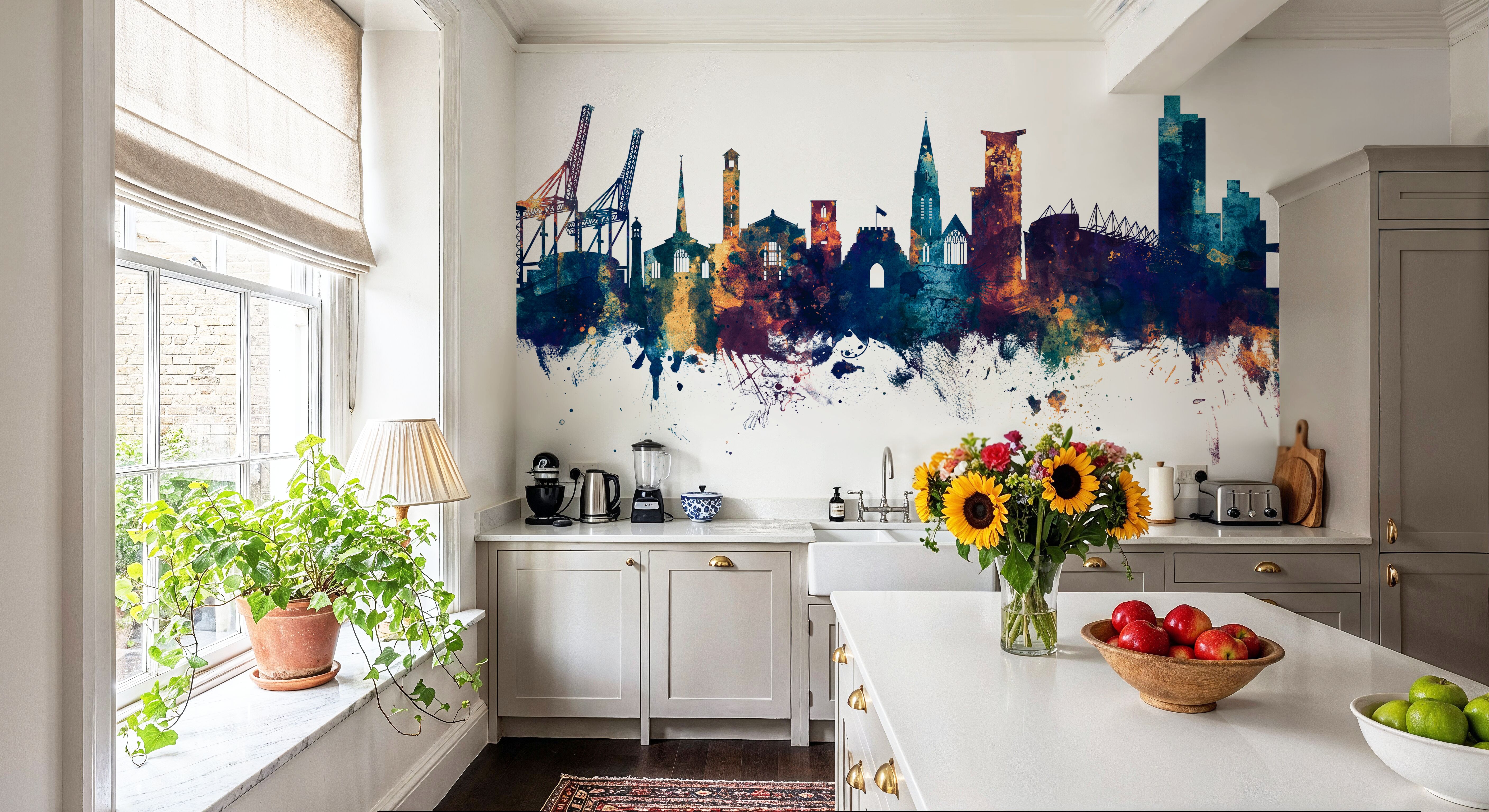 Southampton England Skyline Blue & Bronze, Wallpaper