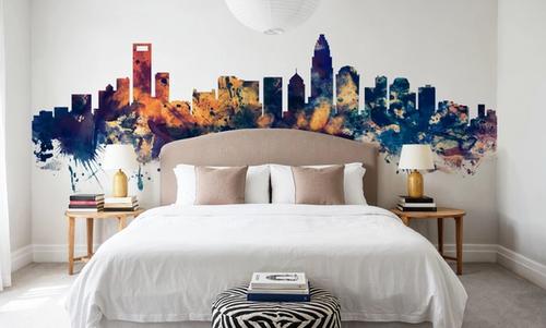 Charlotte North Carolina Skyline Blue & Bronze