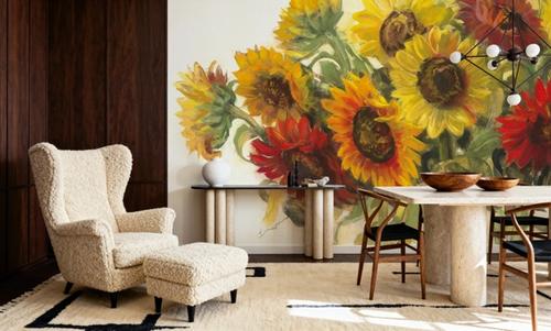 Gathering Sunflowers on White
