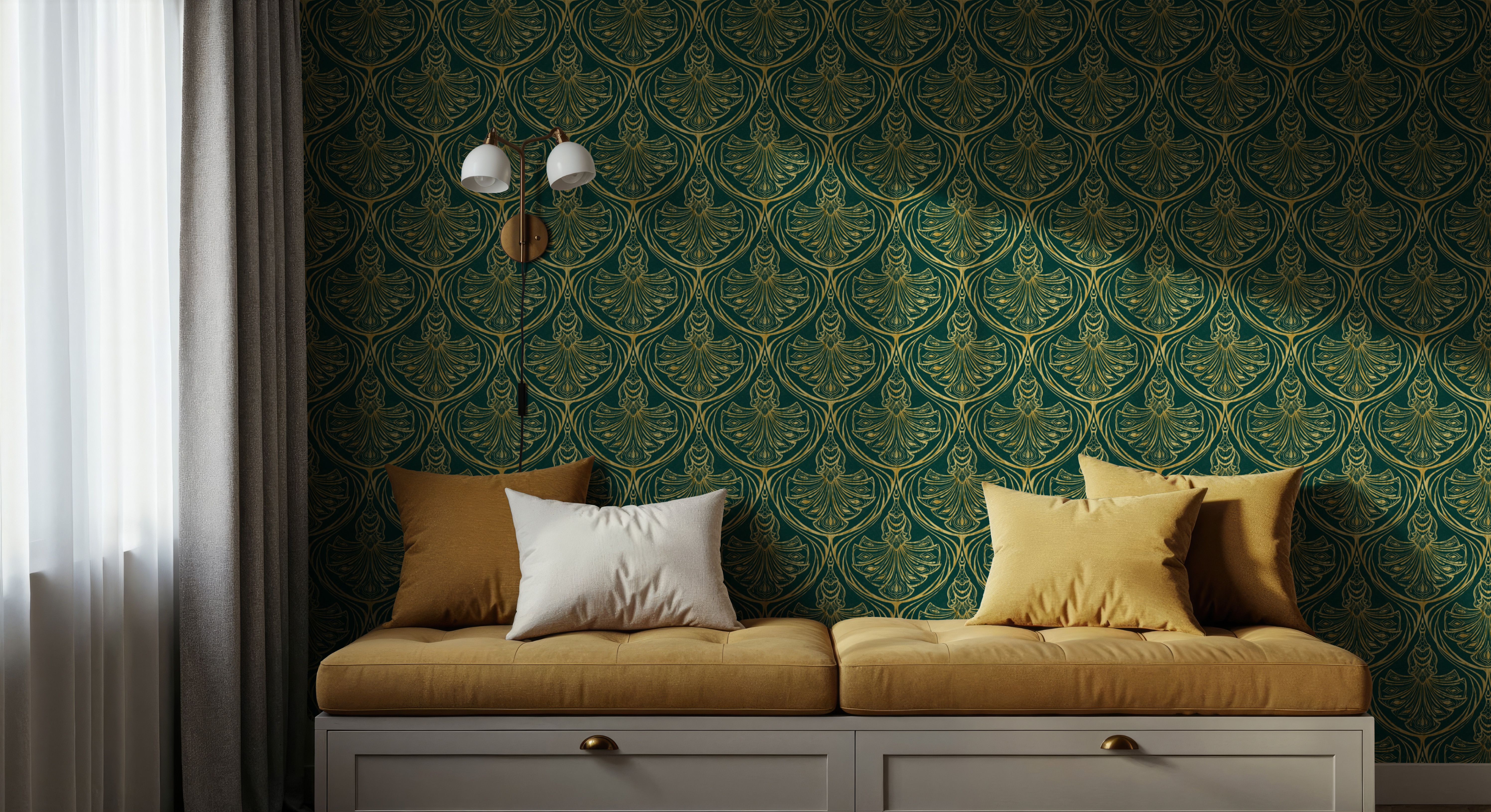 Art Deco Peacock Scallops, Emerald