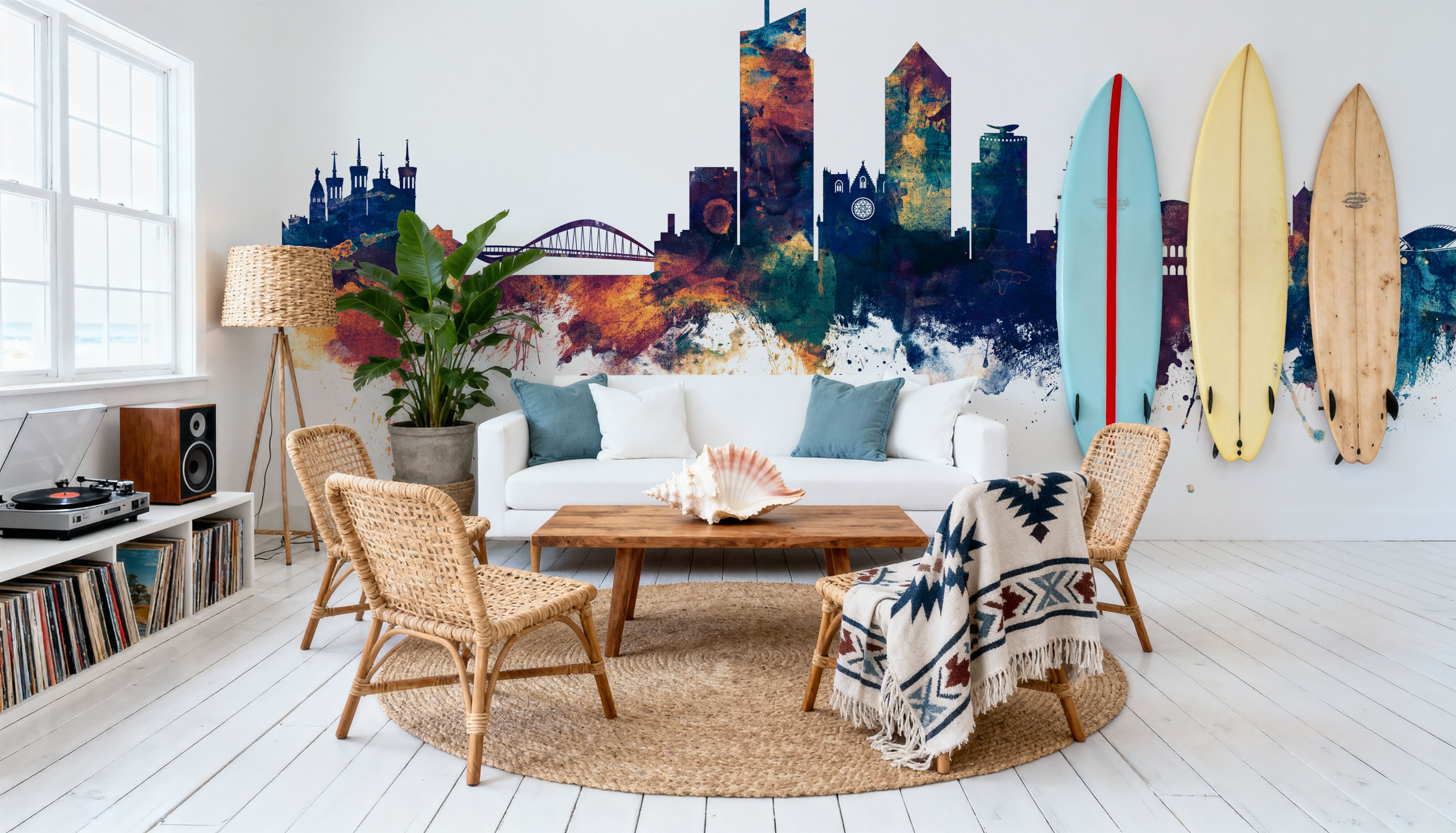 Lyon France Skyline Blue & Bronze