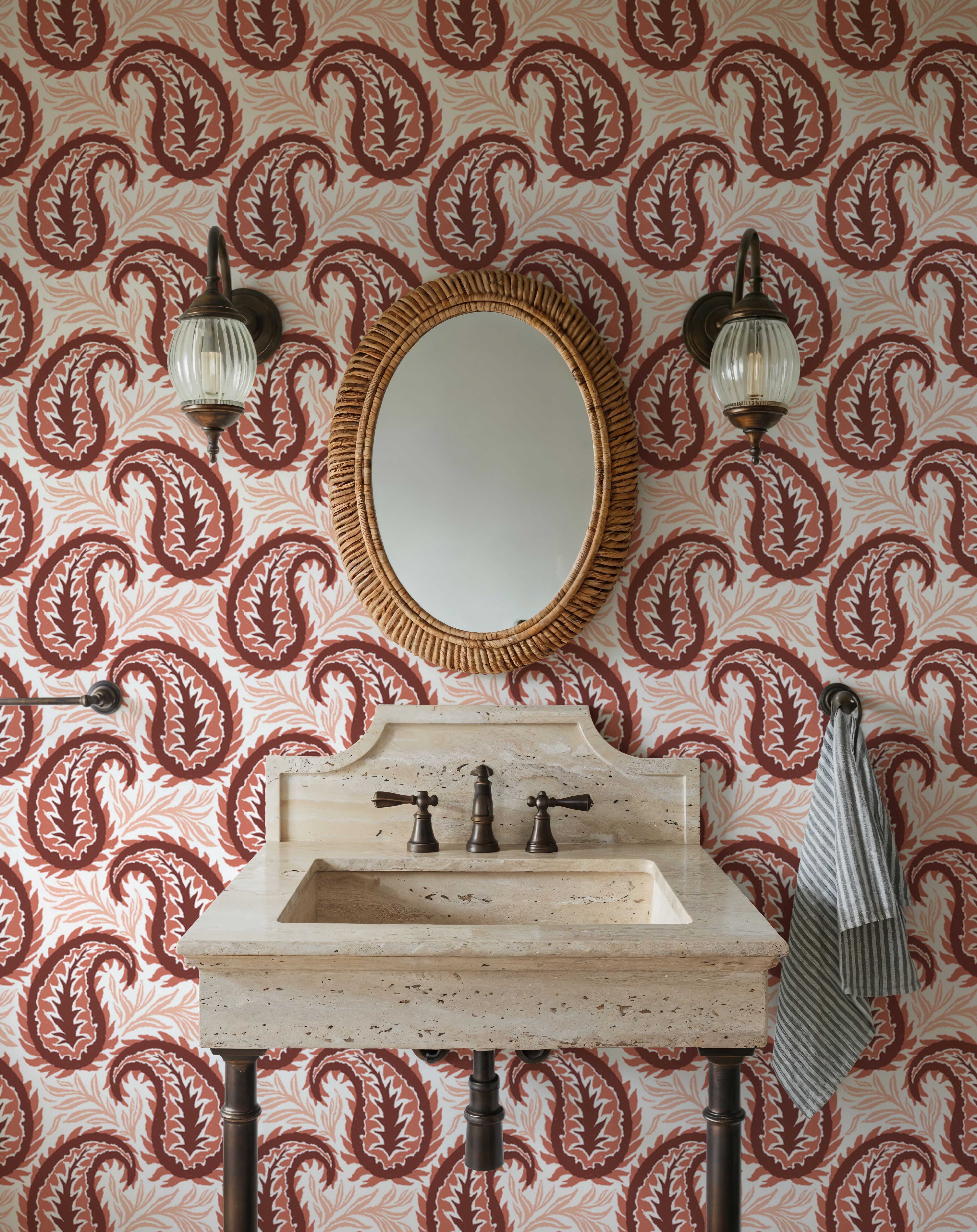Botanical Paisley, Brick, Papel de parede