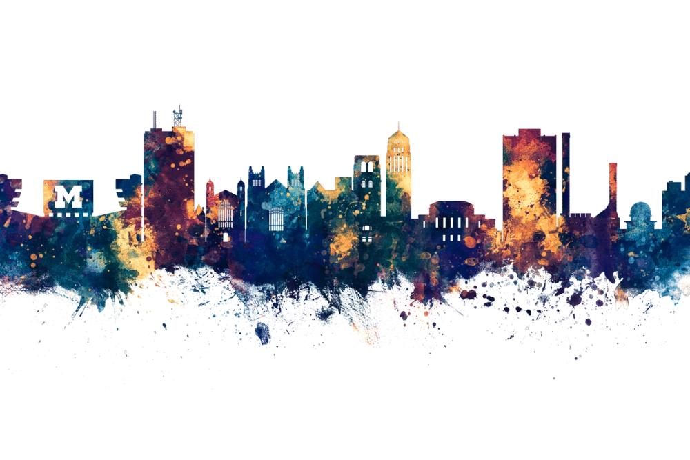 Ann Arbor Michigan Skyline Blue & Bronze