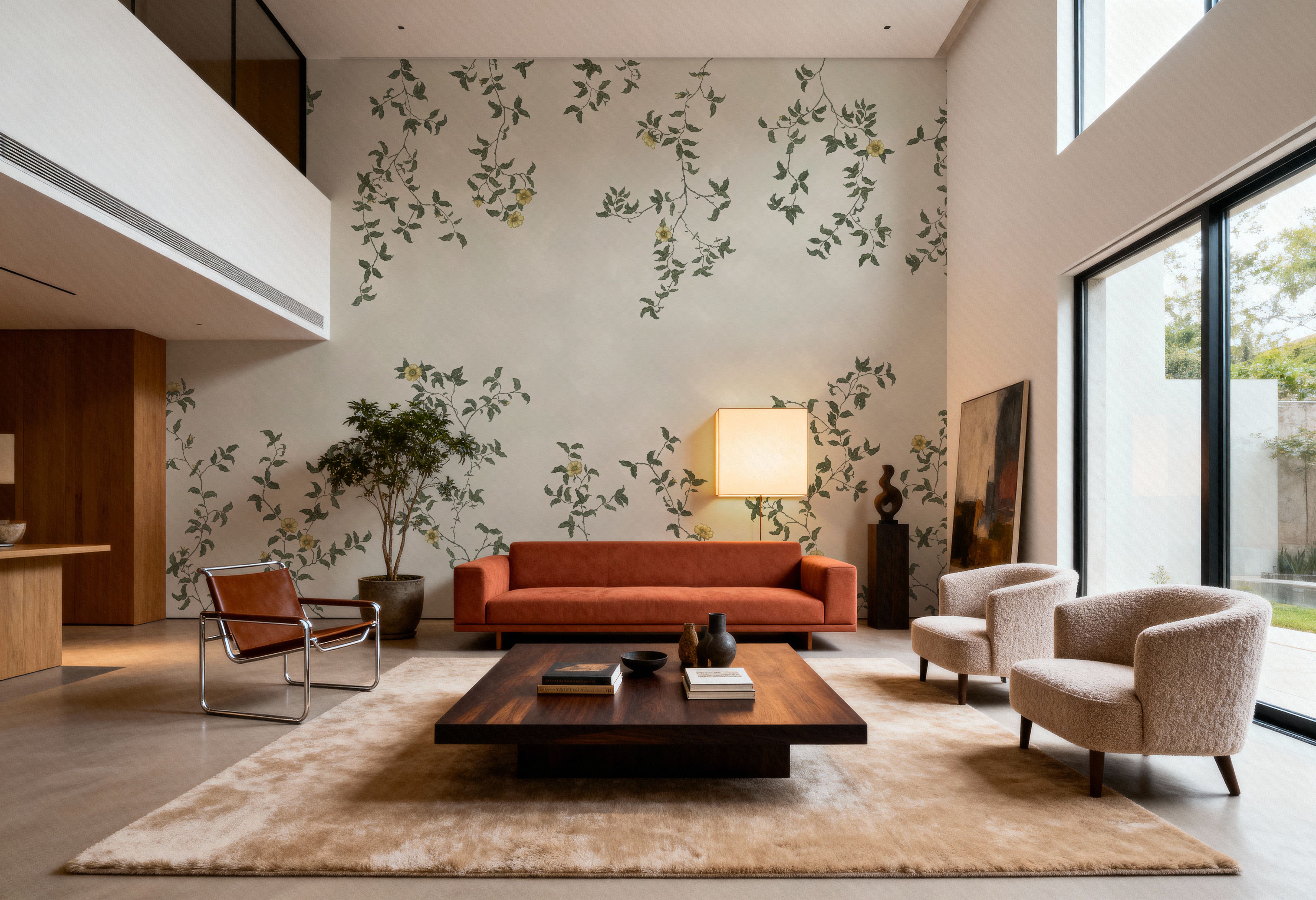 Rambling Rose, Mustard on Cream, Wallpaper