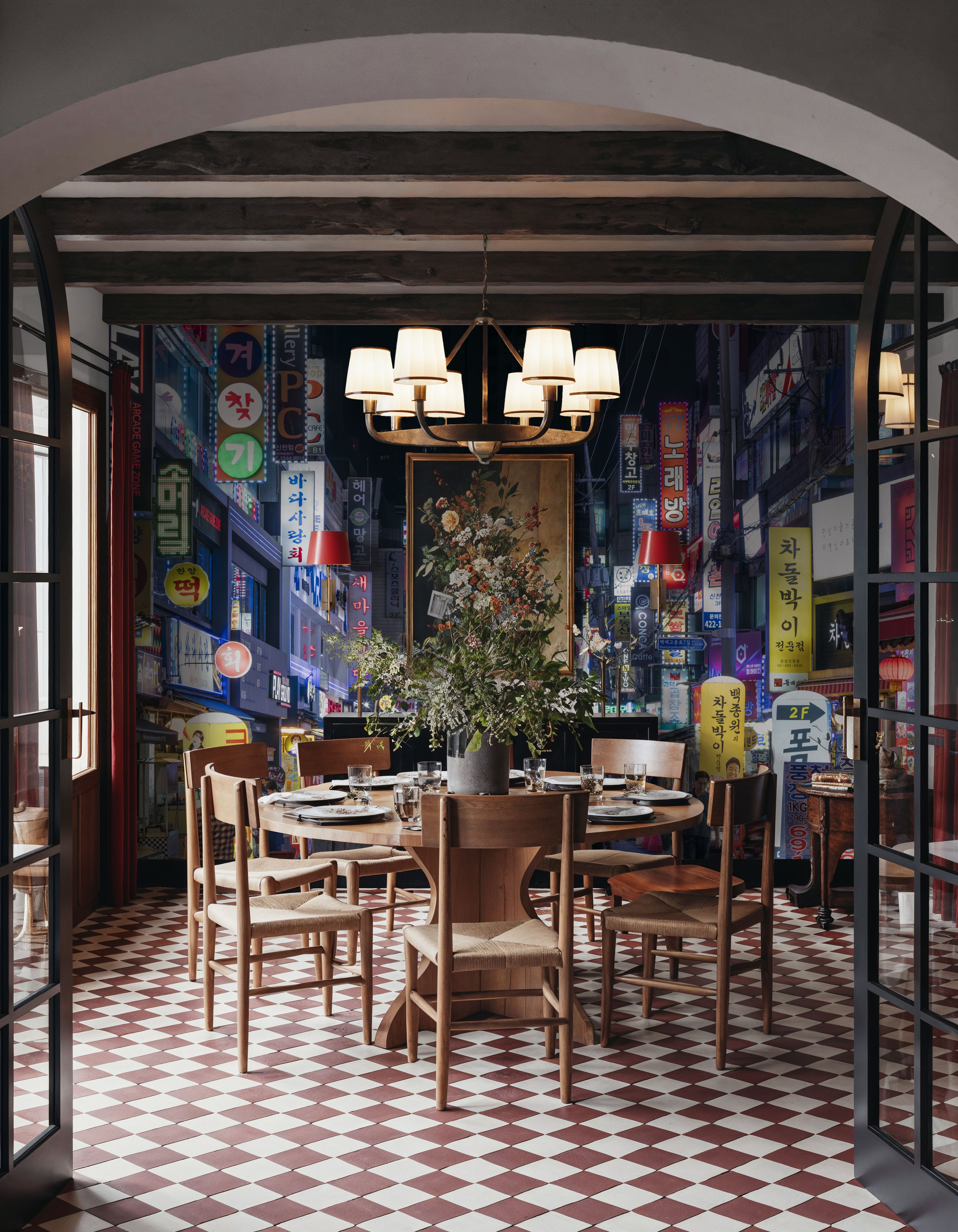 Wall Mural - Seoul At Night IV - Big Cities Street mural wallpaper - Hallway staircases - Wallism US - Premium, Textured or Peel & Stick