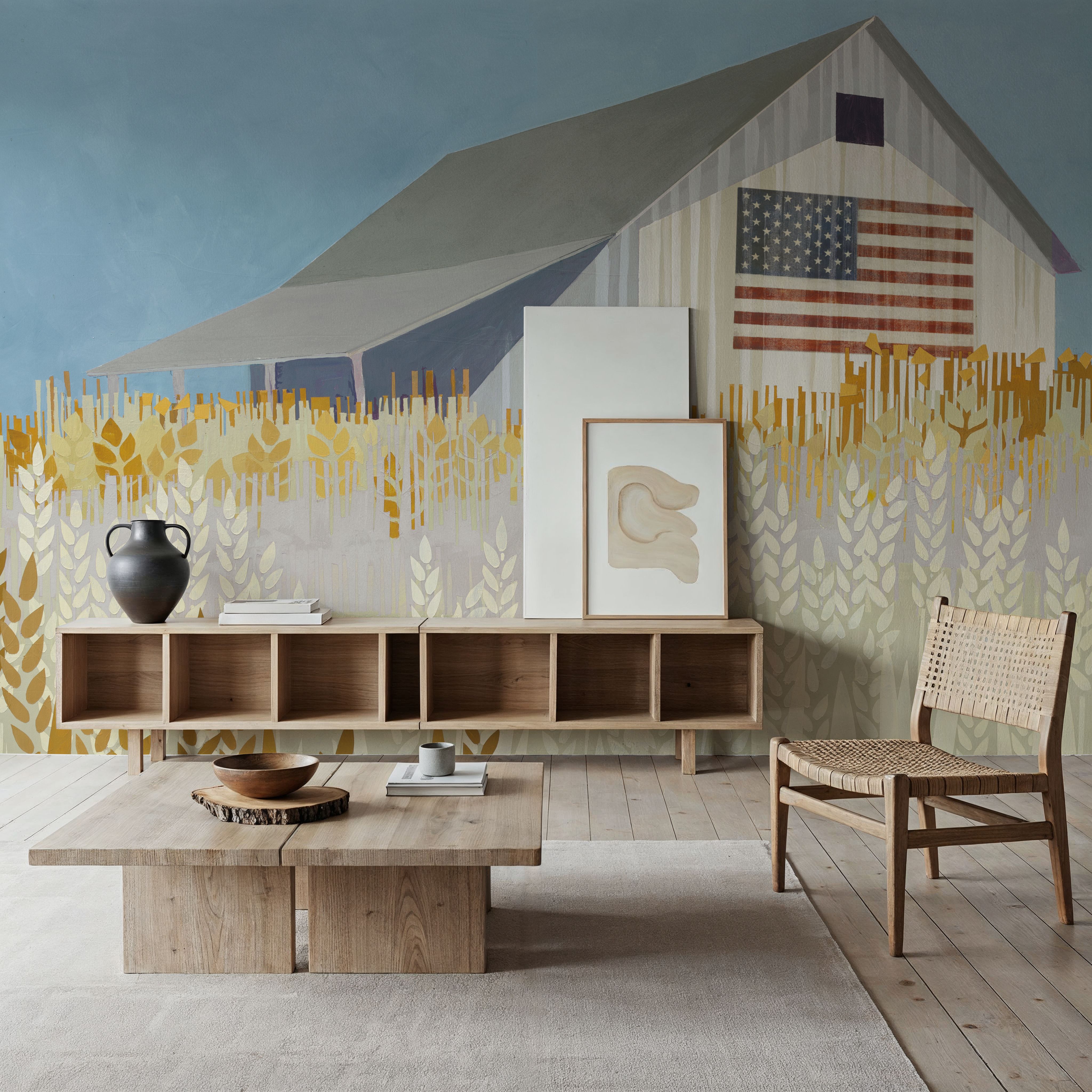 Wheat Fields Barn with Flag