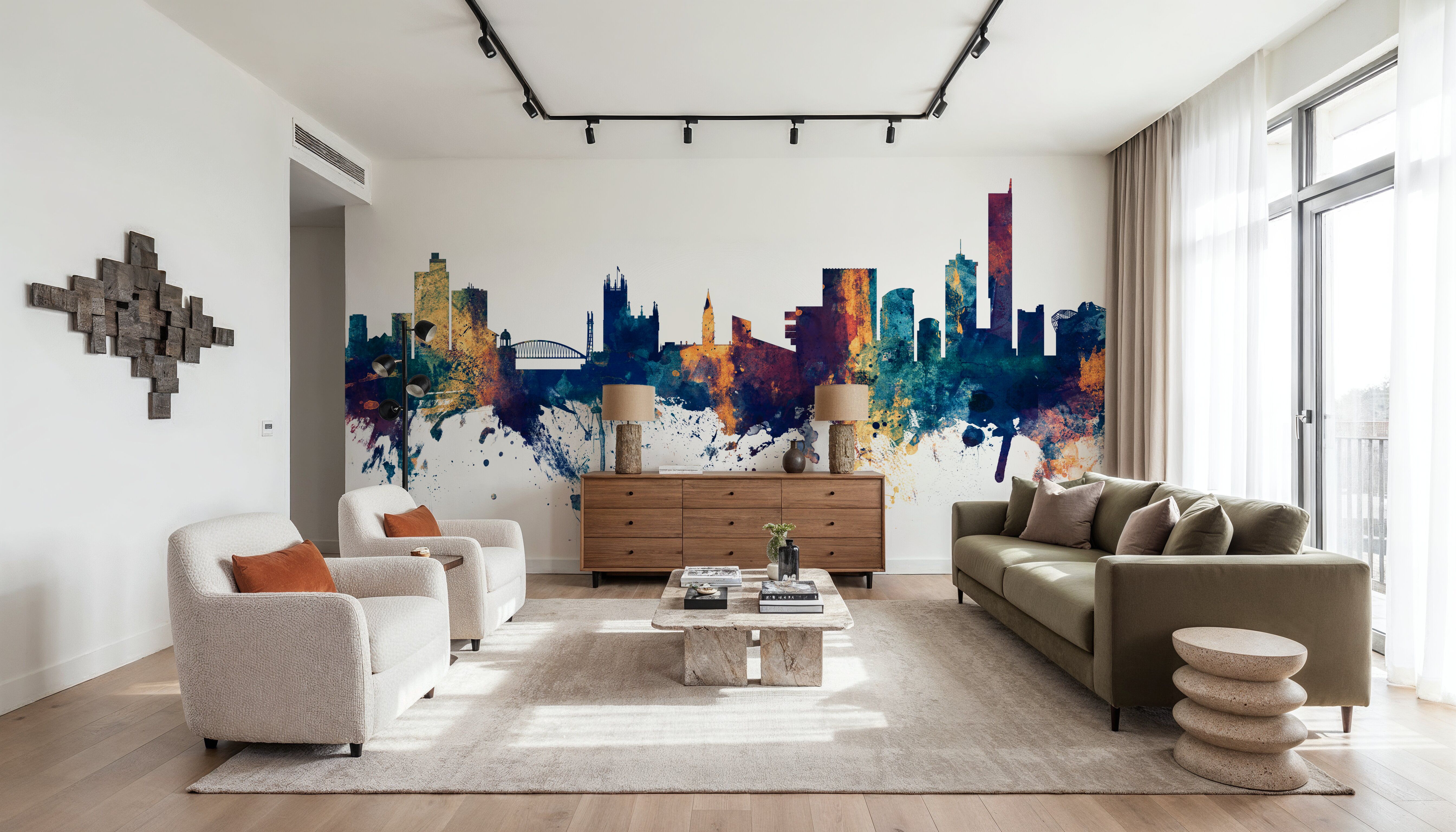 Manchester England Skyline Blue & Bronze