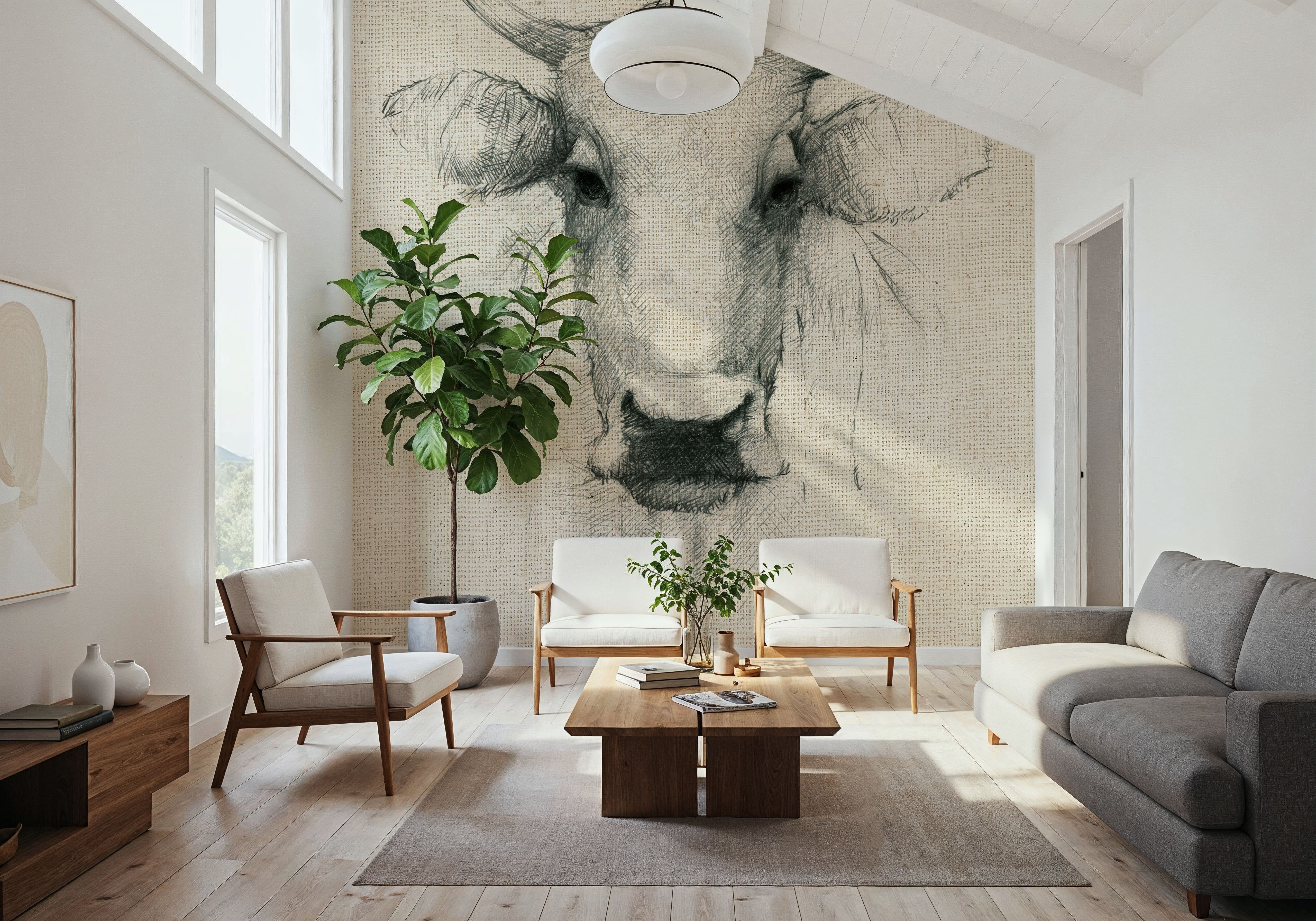 Cow Sketch on Burlap