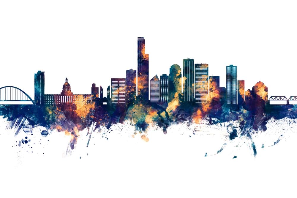 Edmonton Canada Skyline Blue & Bronze
