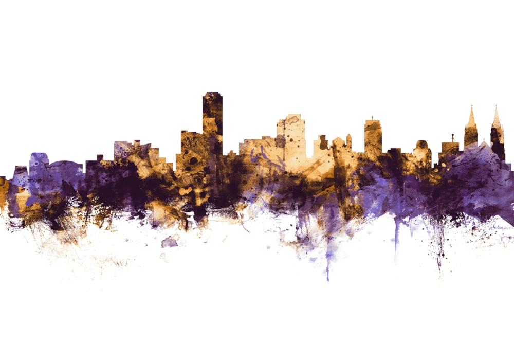 Adelaide Australia Skyline Purple & Gold
