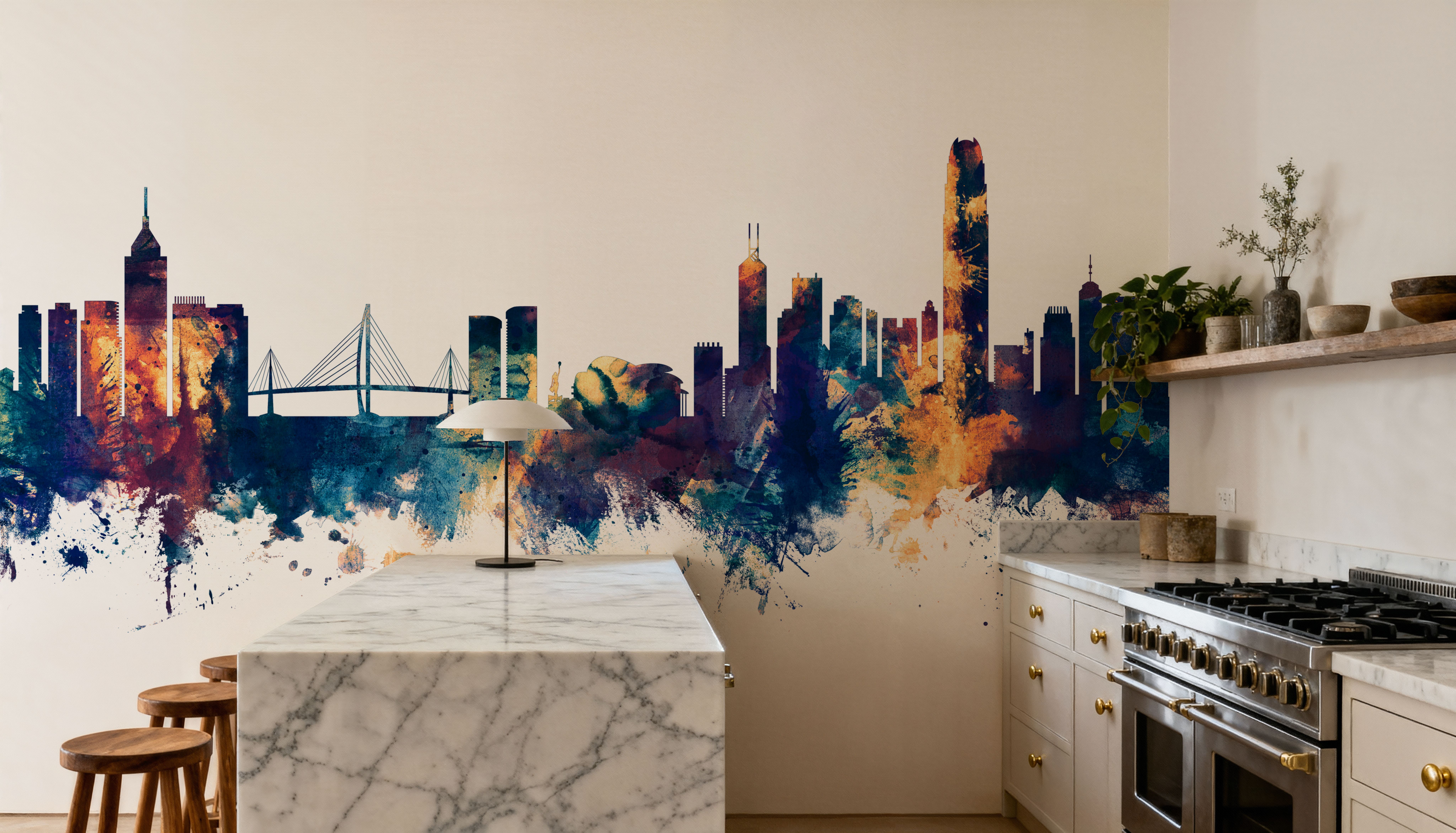 Hong Kong Skyline Blue & Bronze