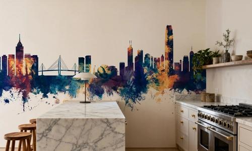 Hong Kong Skyline Blue & Bronze