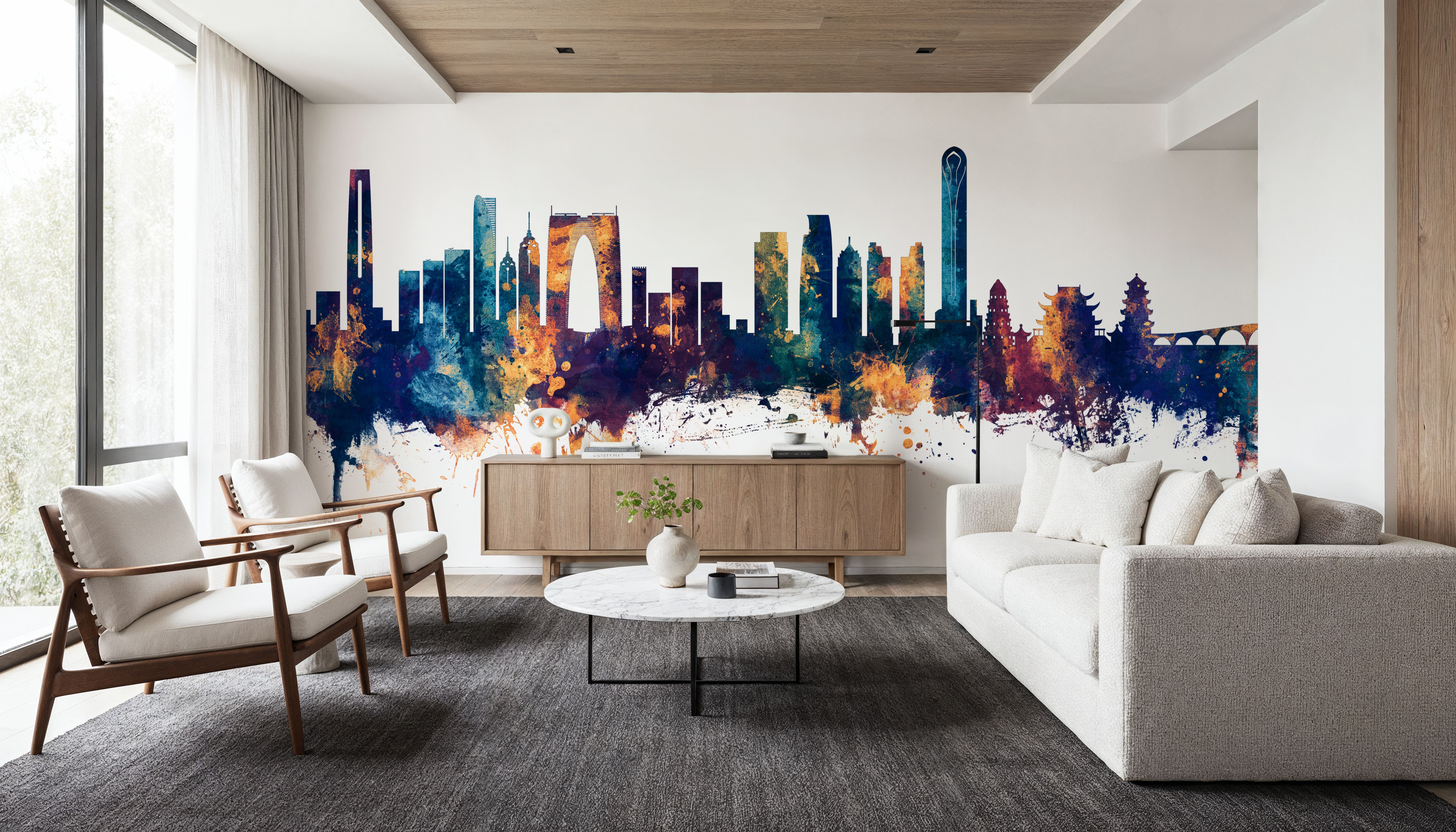 Suzhou China Skyline Blue & Bronze