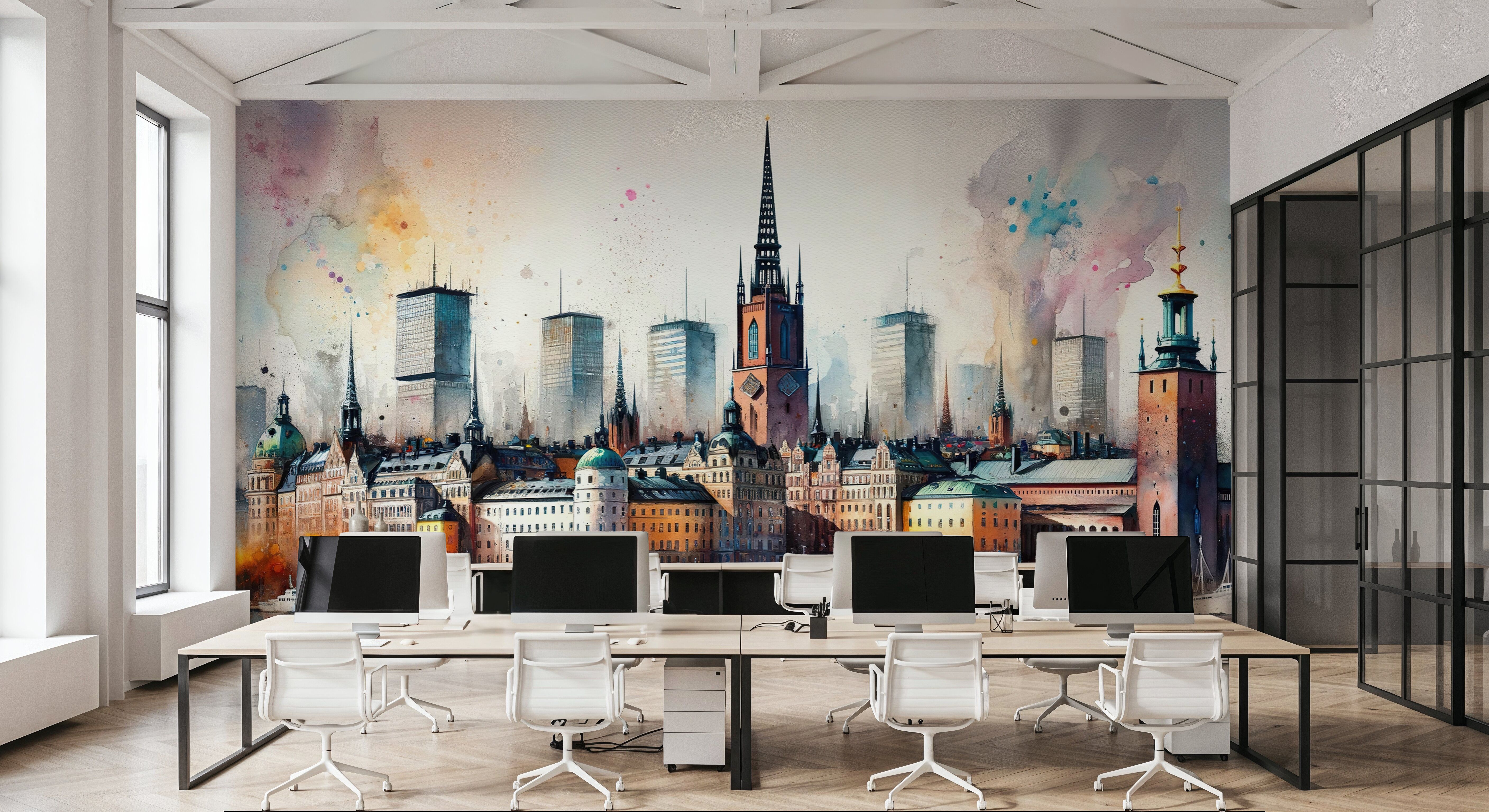 Watercolor Stockholm Skyline