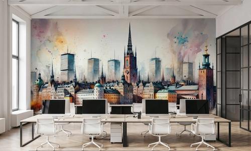 Watercolor Stockholm Skyline