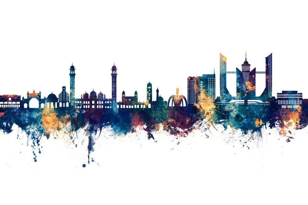 Faislabad Pakistan Skyline Blue & Bronze