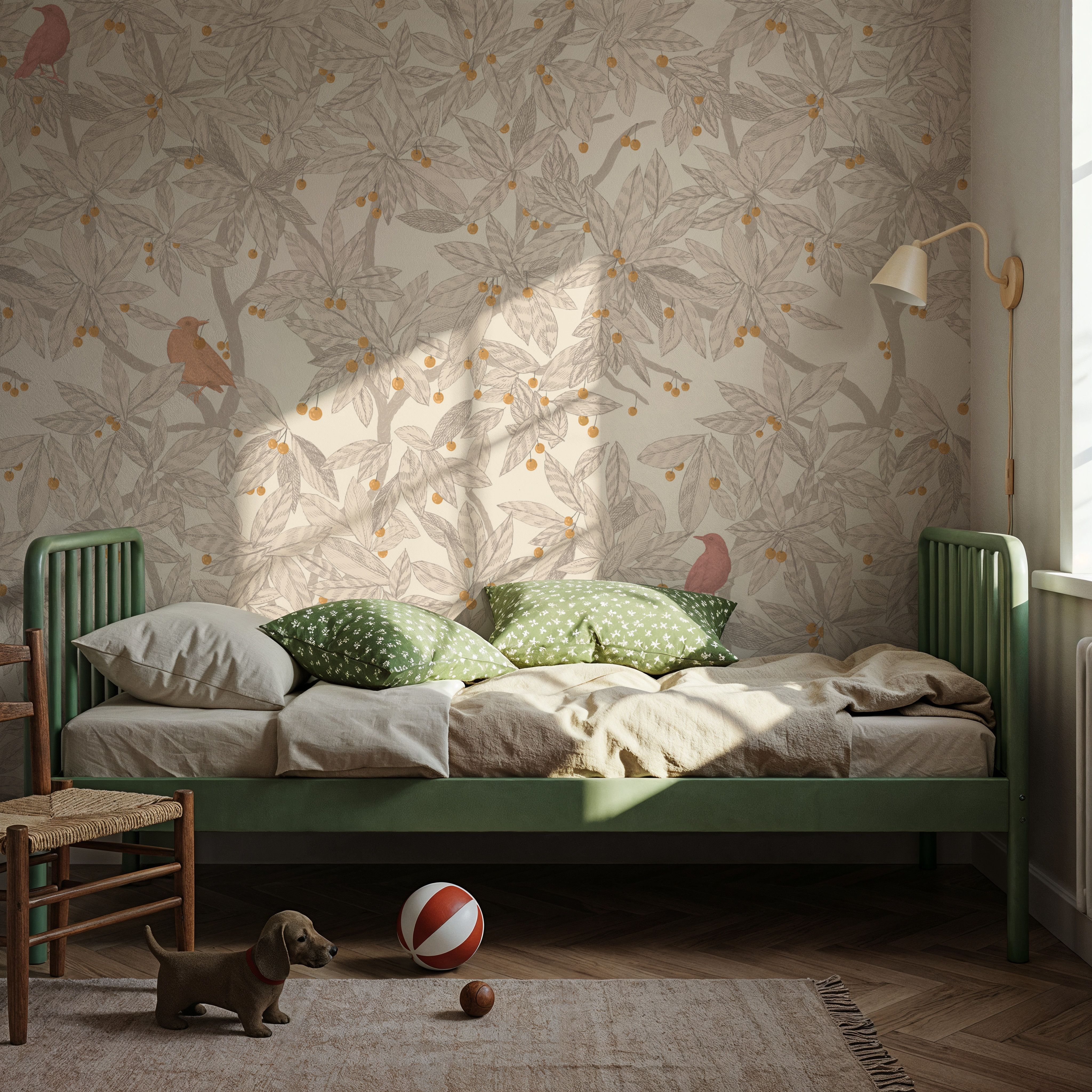 Cherry Tree Birds, Beige