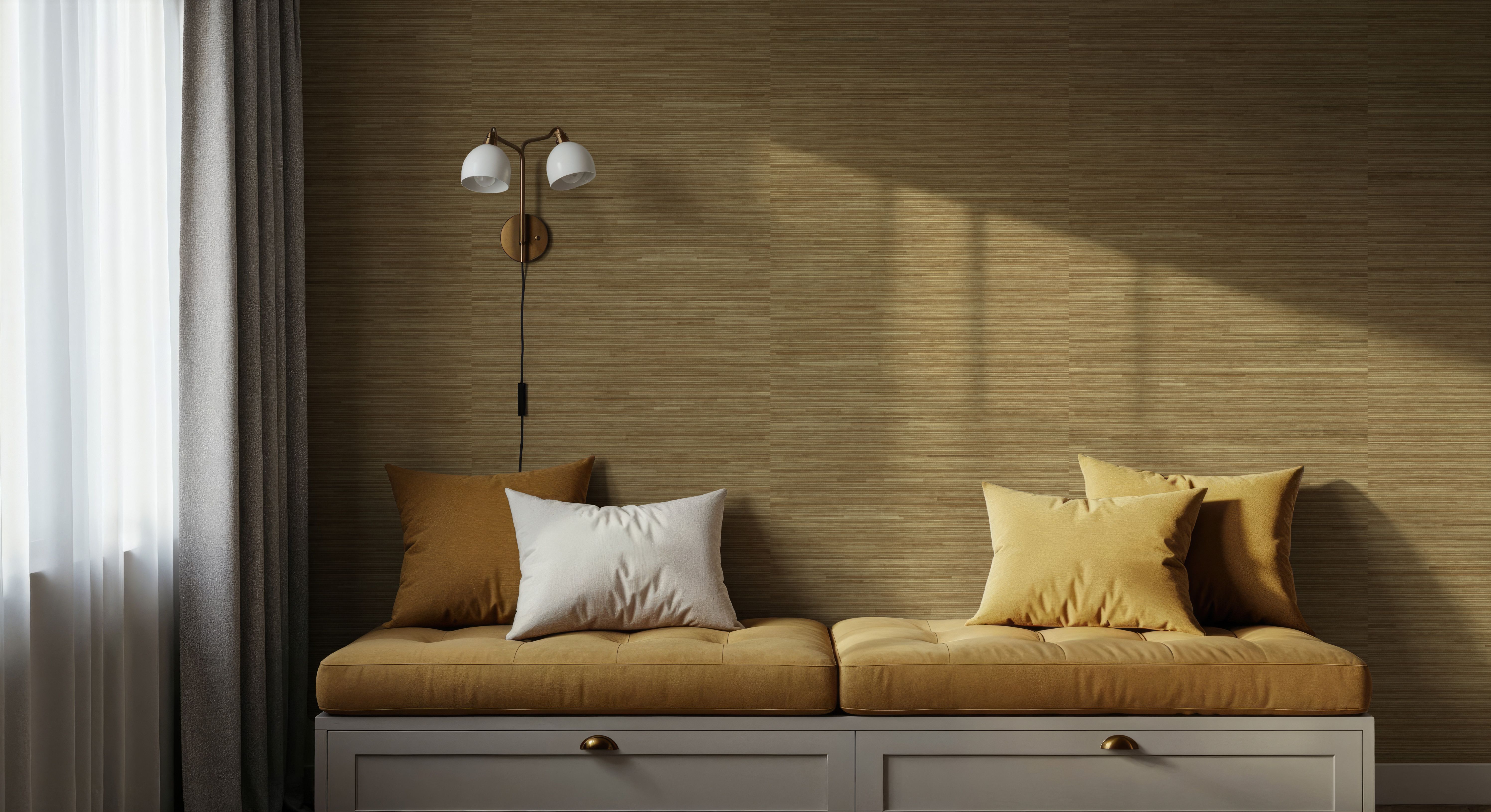 Faux Grasscloth with Visible Seams, Ochre