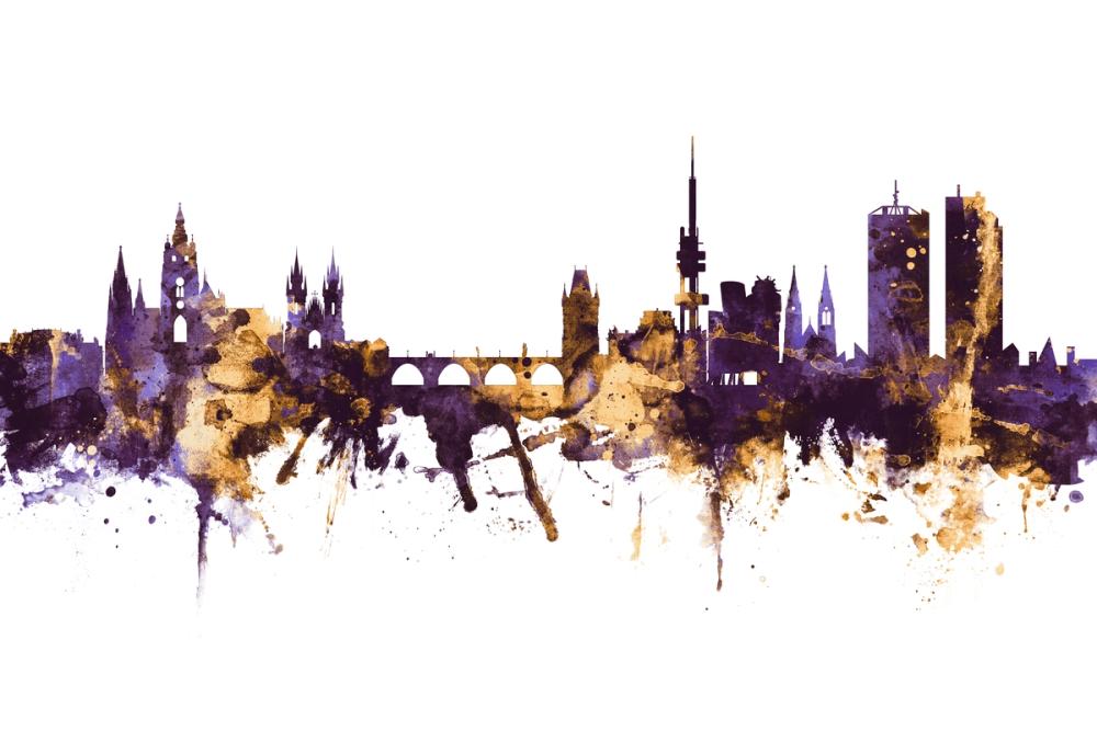 Prague (Praha) Czech Reublic Skyline Purple & Gold